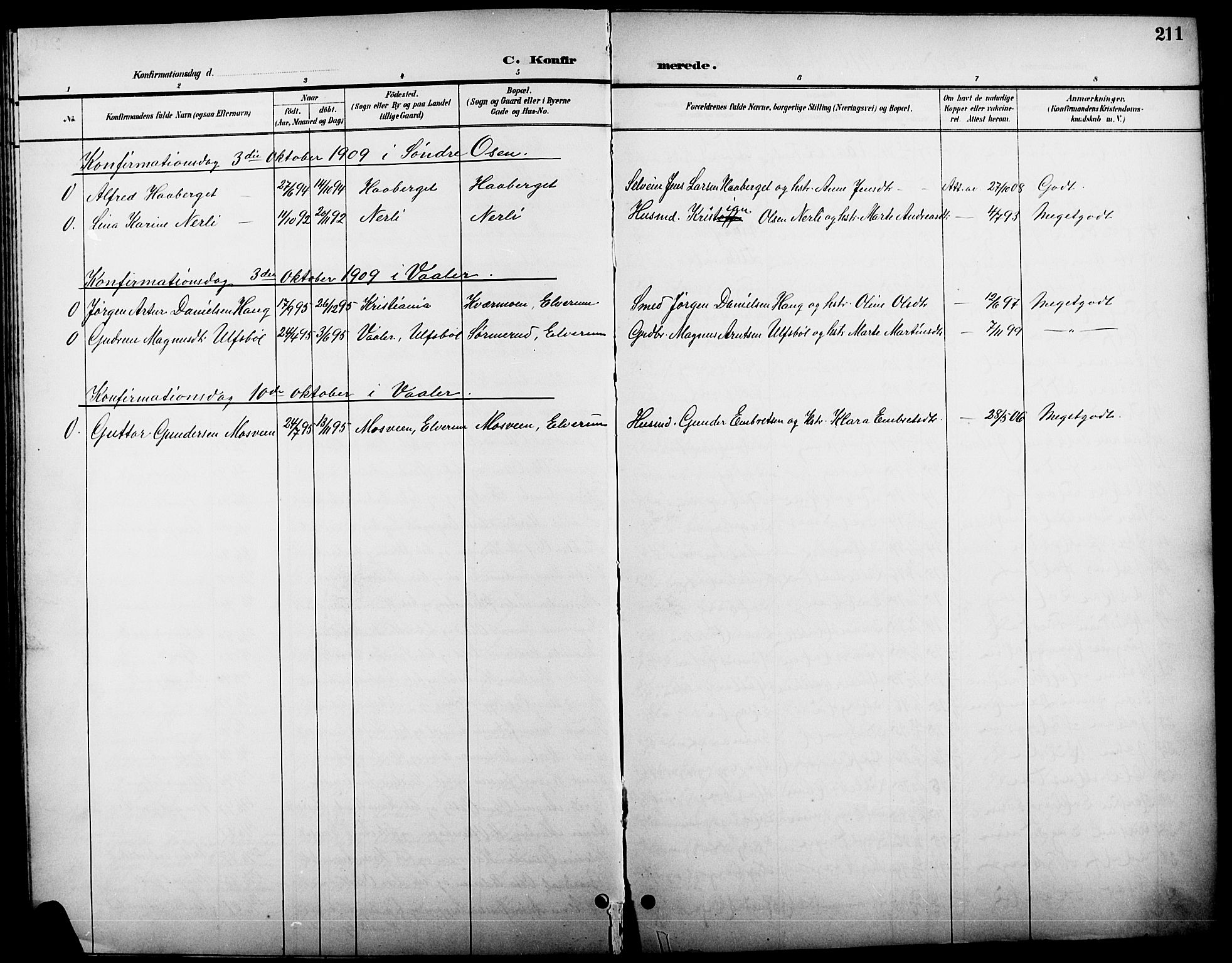 Elverum prestekontor, SAH/PREST-044/H/Ha/Hab/L0005: Parish register (copy) no. 5, 1896-1915, p. 211