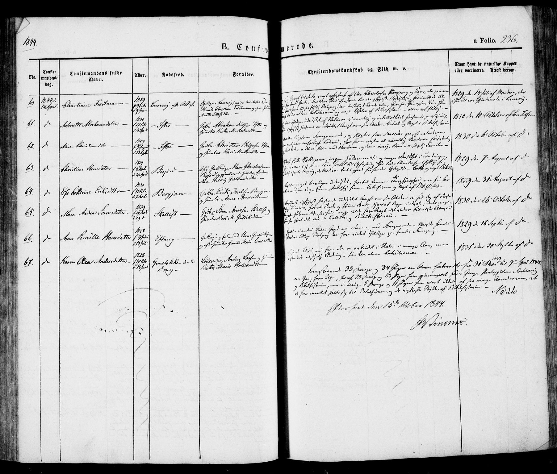 Tjølling kirkebøker, AV/SAKO-A-60/F/Fa/L0006: Parish register (official) no. 6, 1835-1859, p. 236