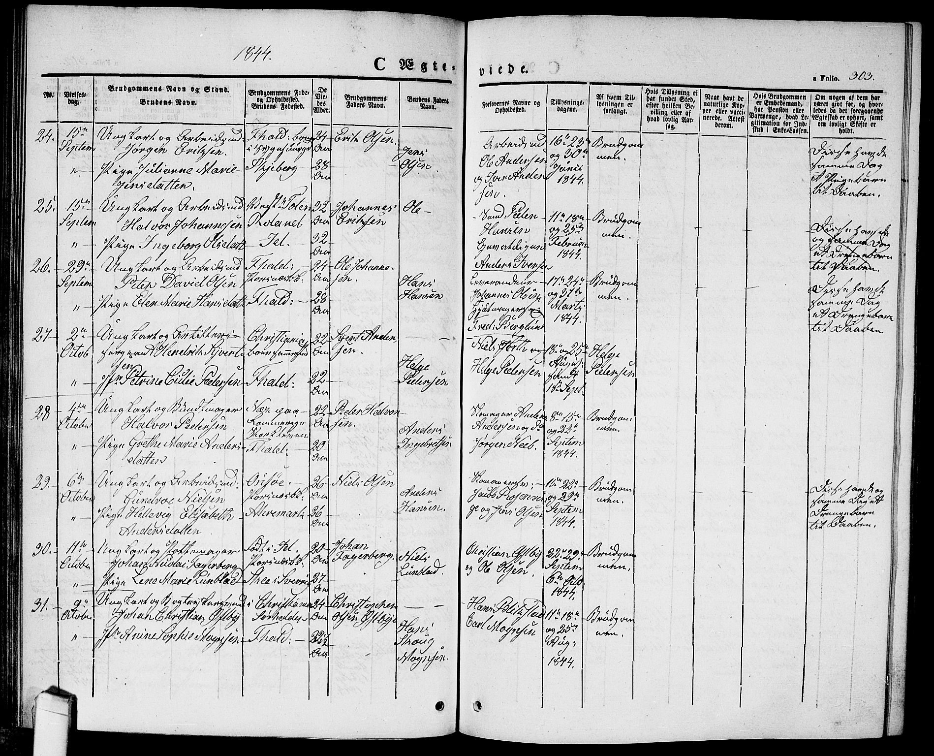 Halden prestekontor Kirkebøker, SAO/A-10909/G/Ga/L0003: Parish register (copy) no. 3, 1834-1844, p. 303