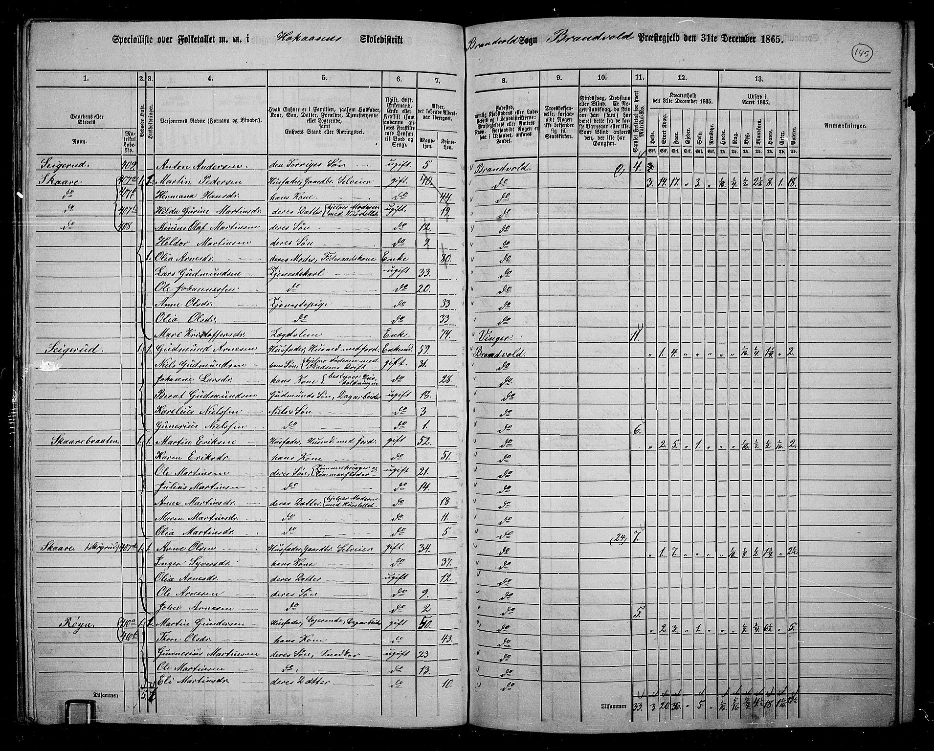 RA, 1865 census for Brandval, 1865, p. 122