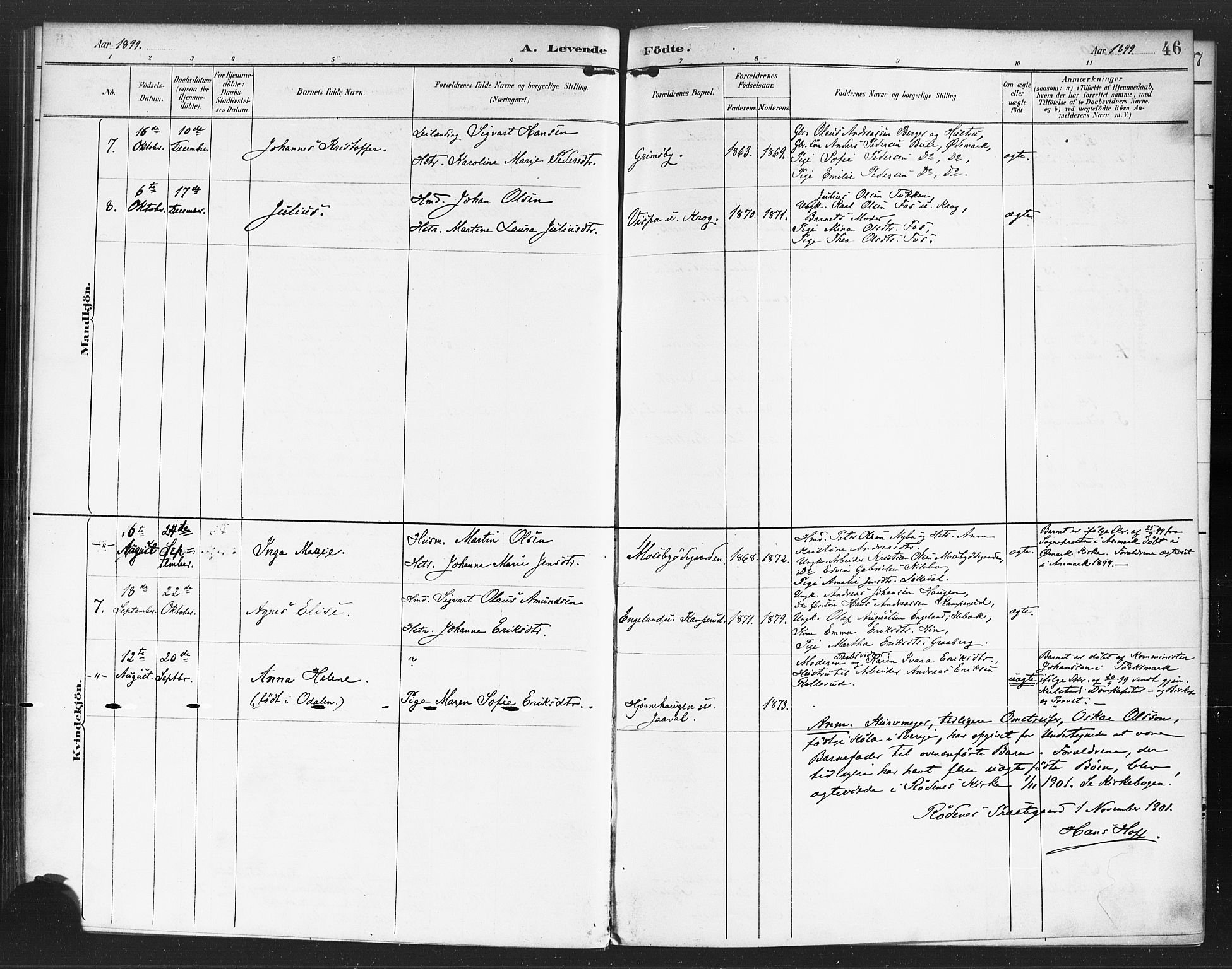 Rødenes prestekontor Kirkebøker, AV/SAO-A-2005/F/Fa/L0010: Parish register (official) no. I 10, 1890-1900, p. 46