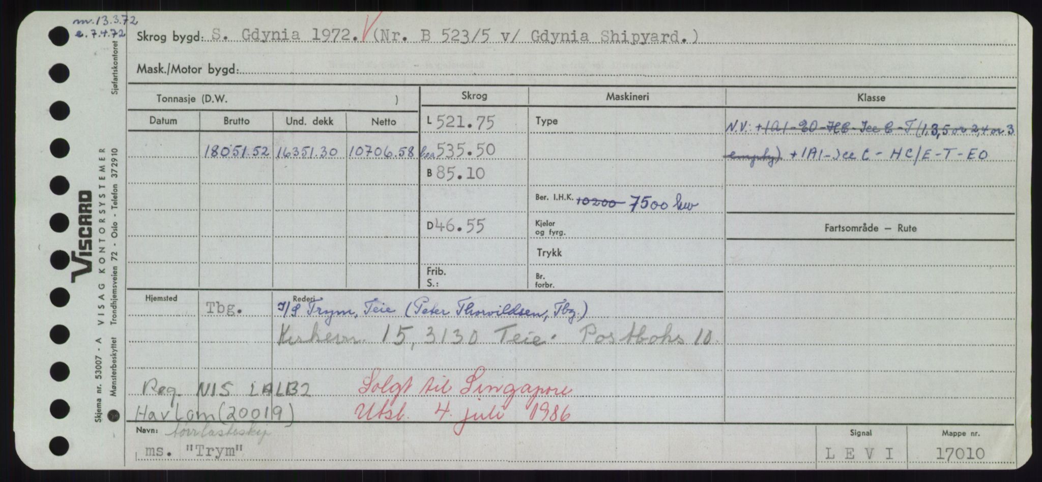 Sjøfartsdirektoratet med forløpere, Skipsmålingen, RA/S-1627/H/Hd/L0039: Fartøy, Ti-Tø, p. 741