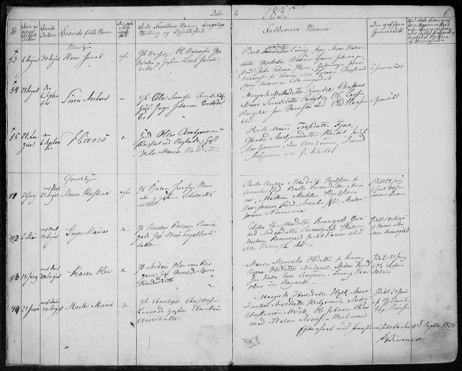 Hedrum kirkebøker, AV/SAKO-A-344/F/Fa/L0005: Parish register (official) no. I 5, 1835-1848, p. 6