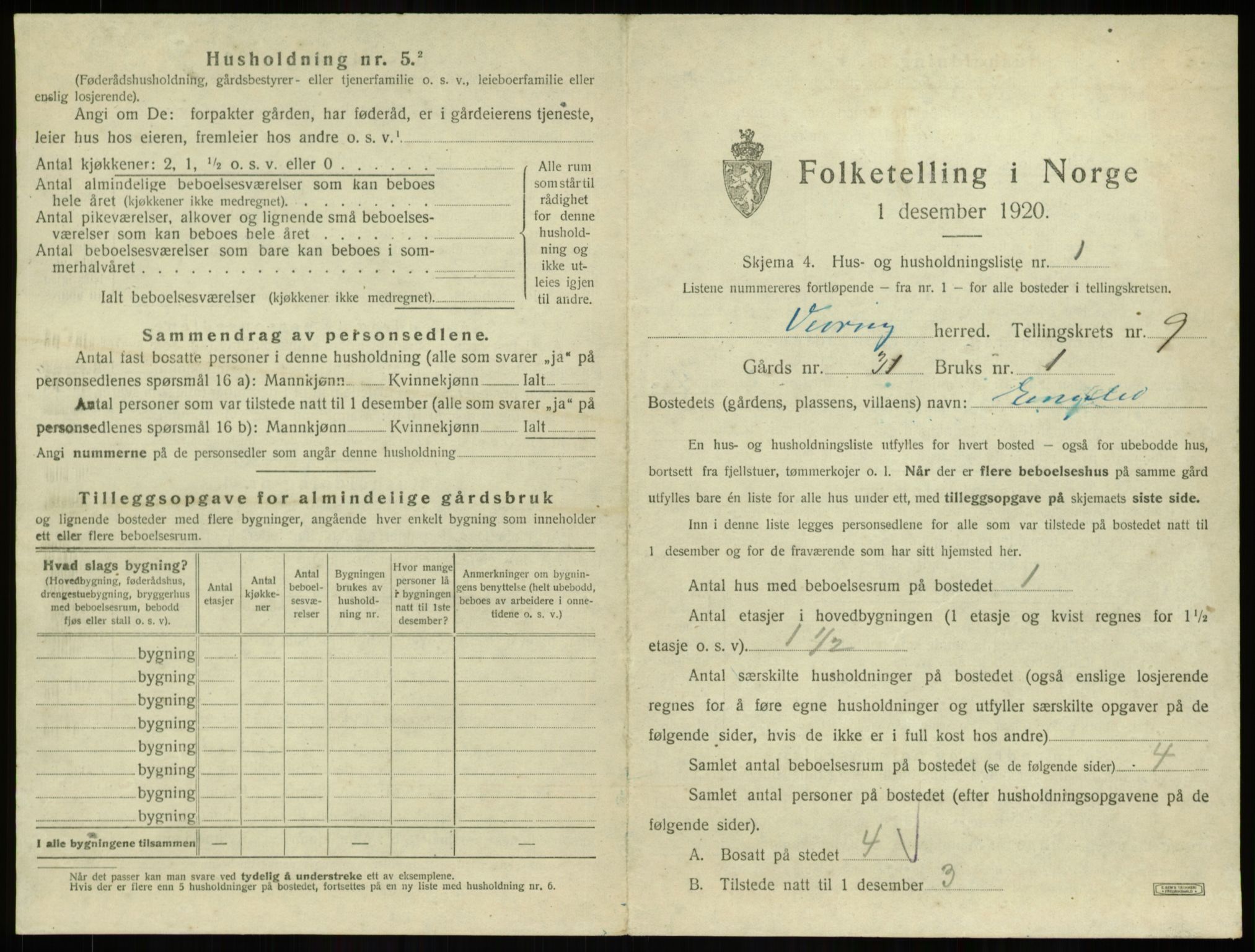 SAB, 1920 census for Vevring, 1920, p. 369