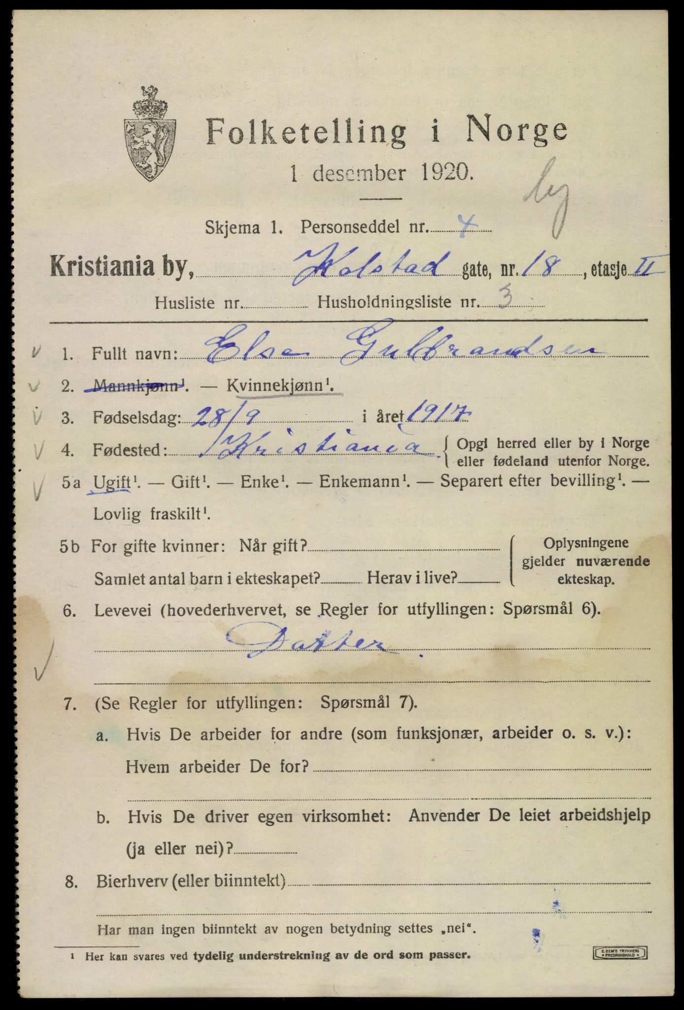 SAO, 1920 census for Kristiania, 1920, p. 346461