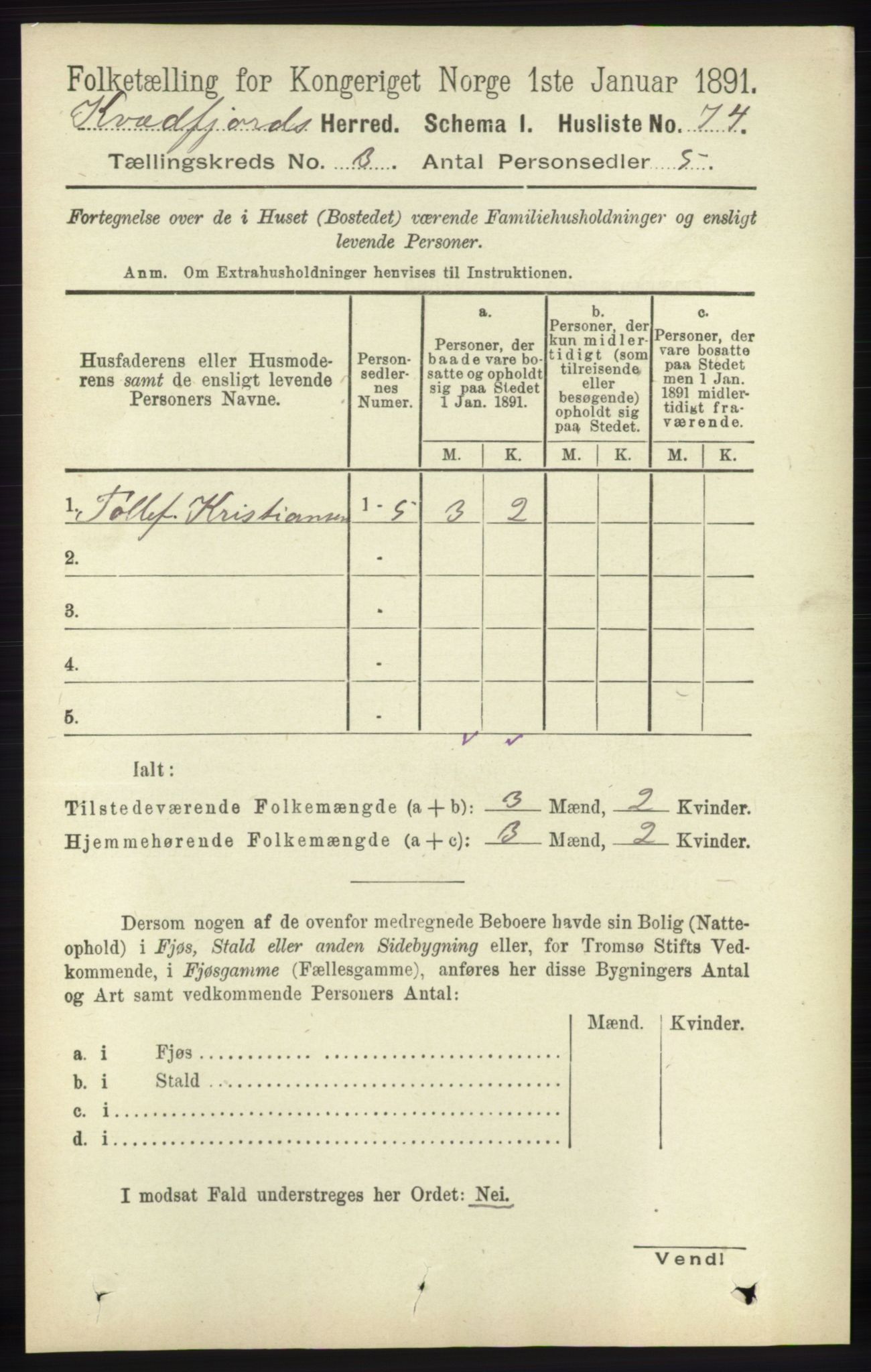 RA, 1891 census for 1911 Kvæfjord, 1891, p. 1294