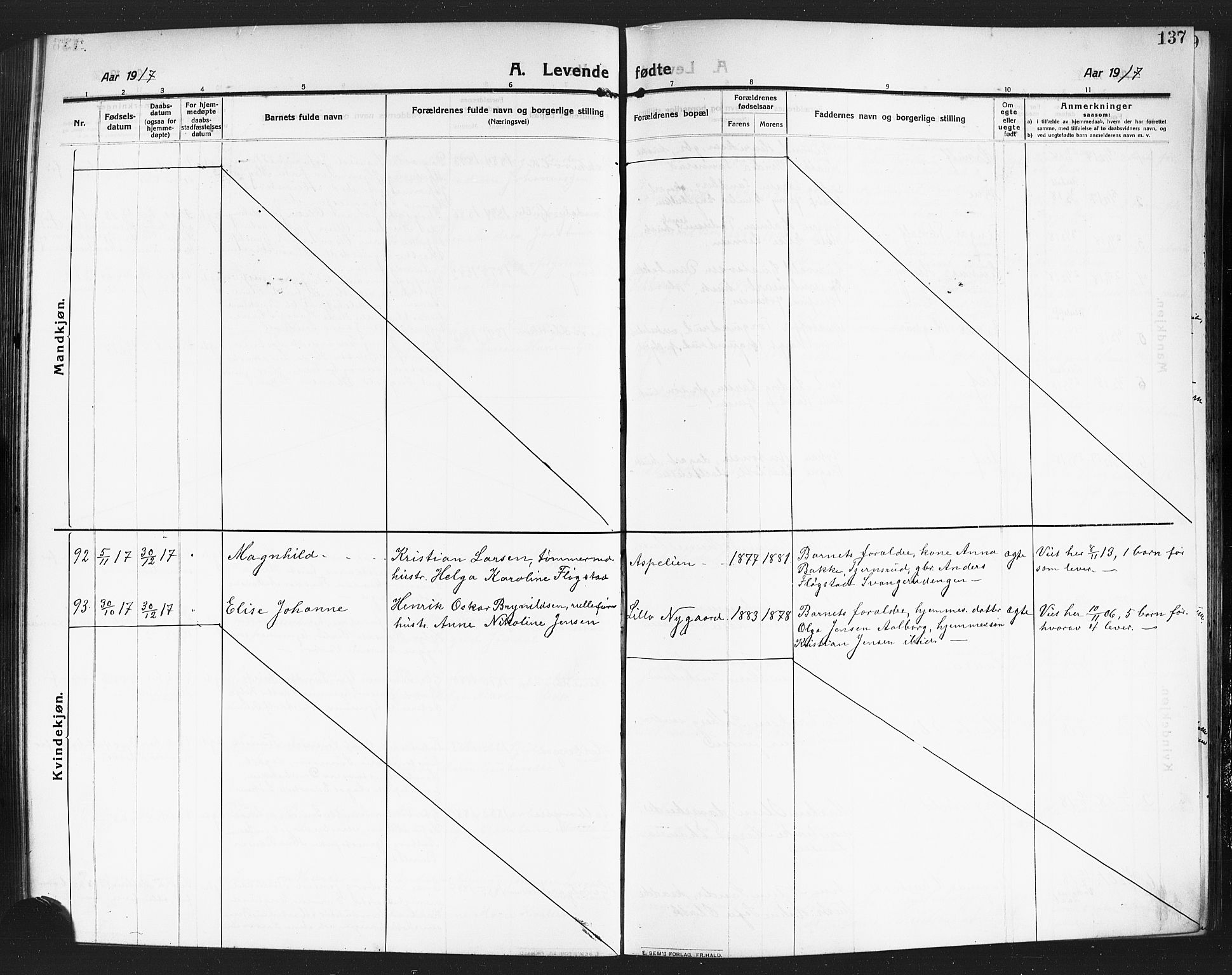 Eidsvoll prestekontor Kirkebøker, AV/SAO-A-10888/G/Ga/L0008: Parish register (copy) no. I 8, 1909-1918, p. 137