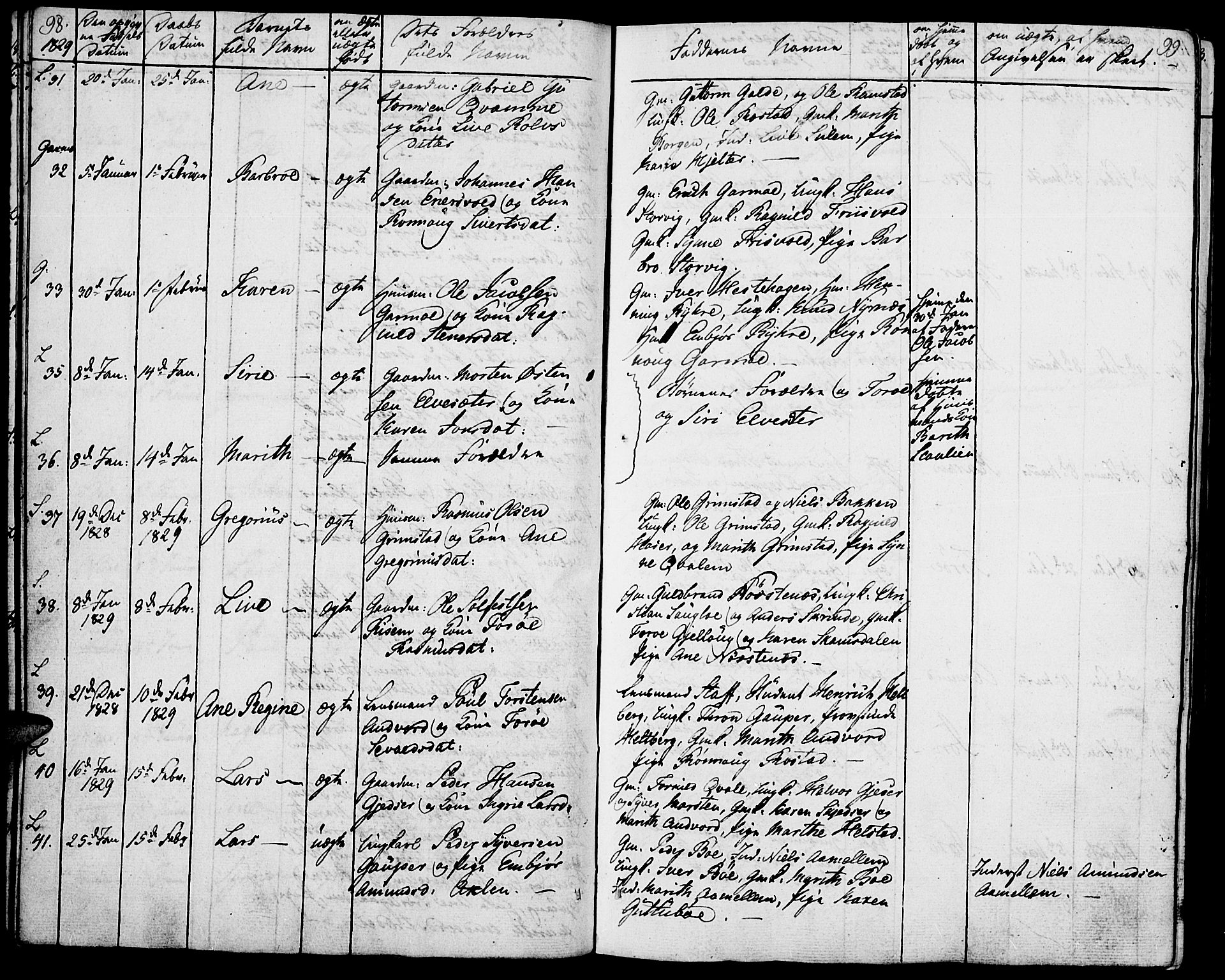 Lom prestekontor, SAH/PREST-070/K/L0005: Parish register (official) no. 5, 1825-1837, p. 98-99