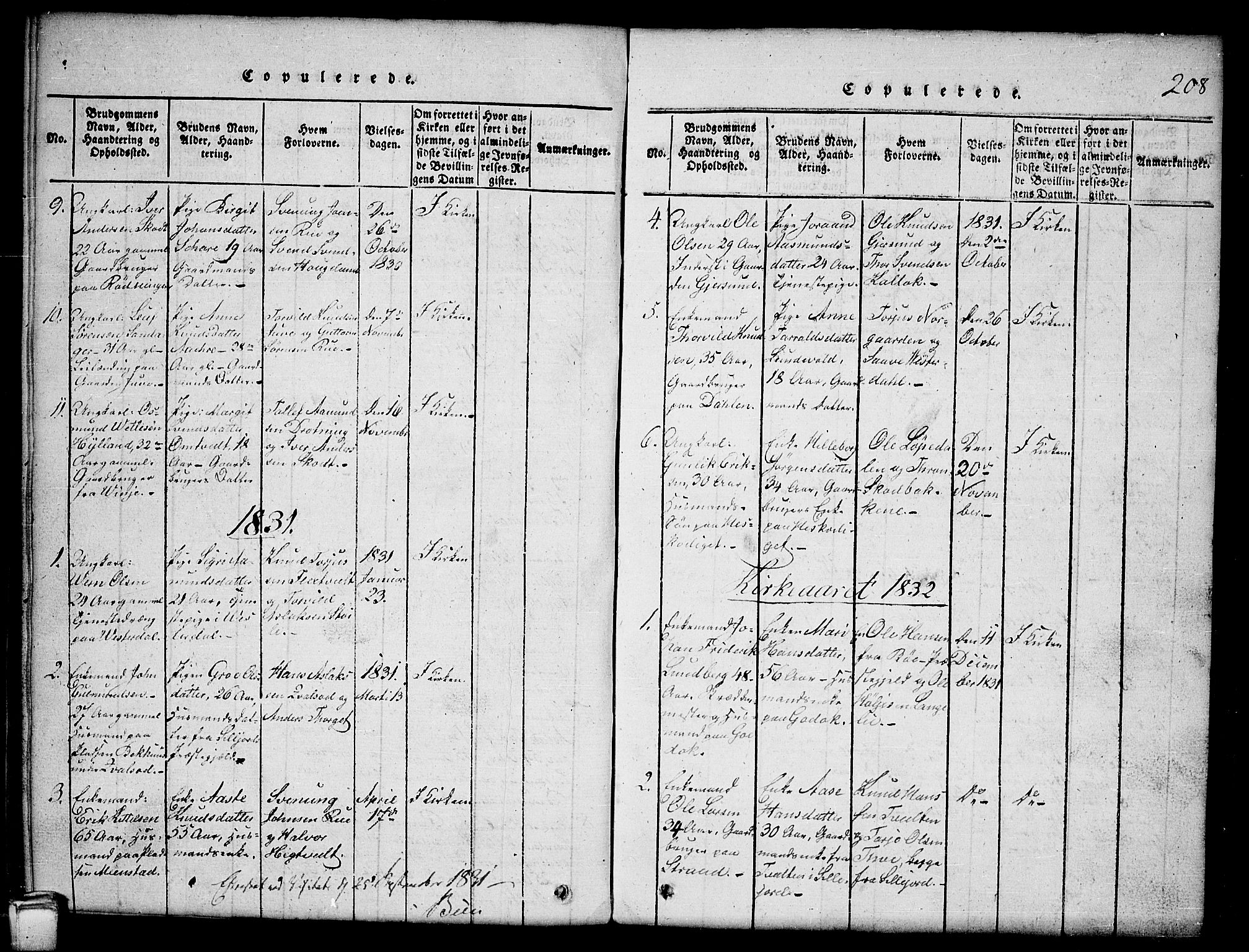 Kviteseid kirkebøker, SAKO/A-276/G/Gb/L0001: Parish register (copy) no. II 1, 1815-1842, p. 208