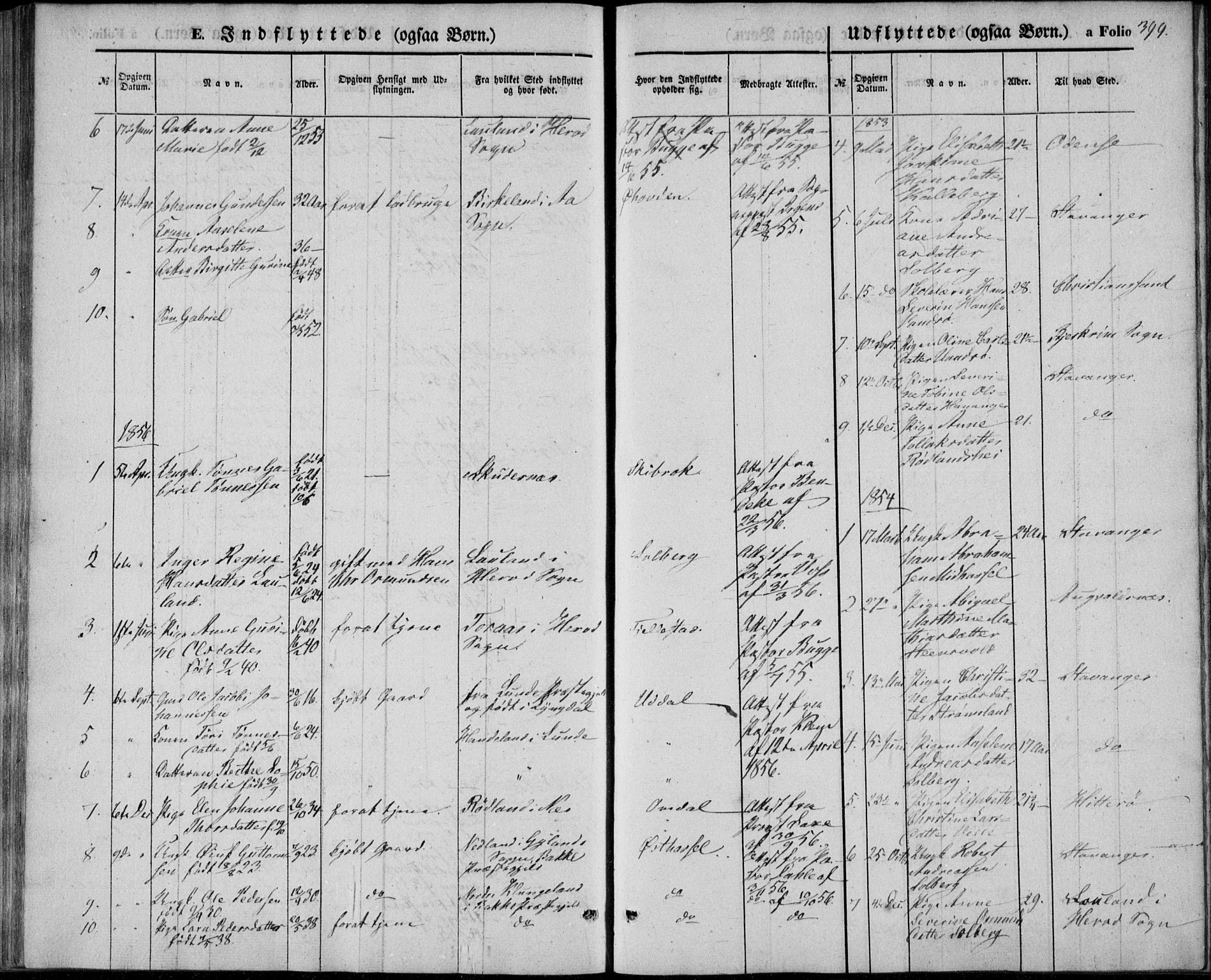 Lista sokneprestkontor, AV/SAK-1111-0027/F/Fb/L0002: Parish register (copy) no. B 2, 1847-1862, p. 399