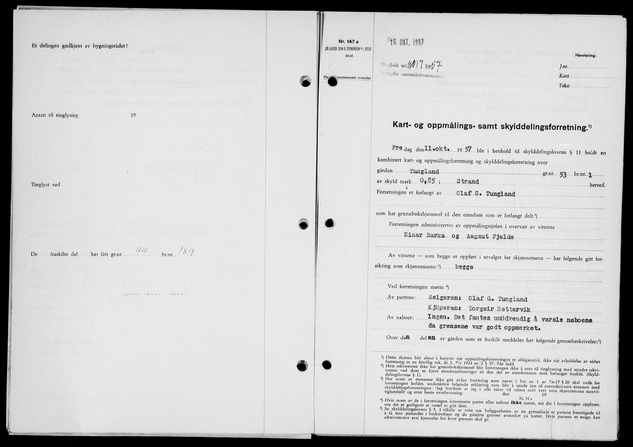 Ryfylke tingrett, SAST/A-100055/001/II/IIB/L0139: Mortgage book no. 118, 1957-1957, Diary no: : 2017/1957