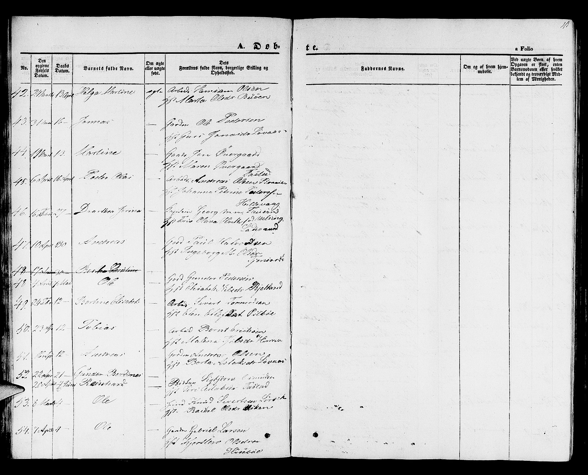 Hetland sokneprestkontor, AV/SAST-A-101826/30/30BB/L0001: Parish register (copy) no. B 1, 1850-1868, p. 43