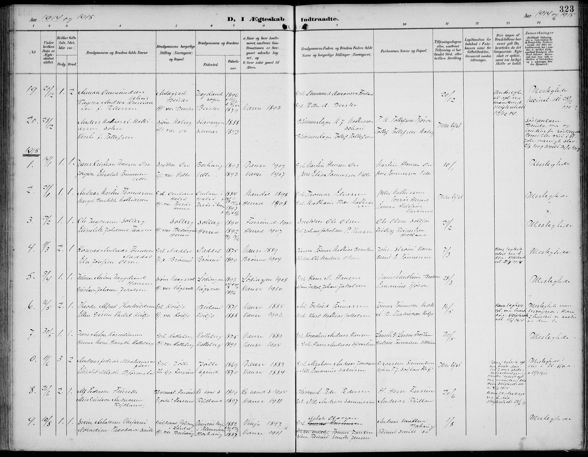 Lista sokneprestkontor, AV/SAK-1111-0027/F/Fb/L0005: Parish register (copy) no. B 5, 1892-1923, p. 323