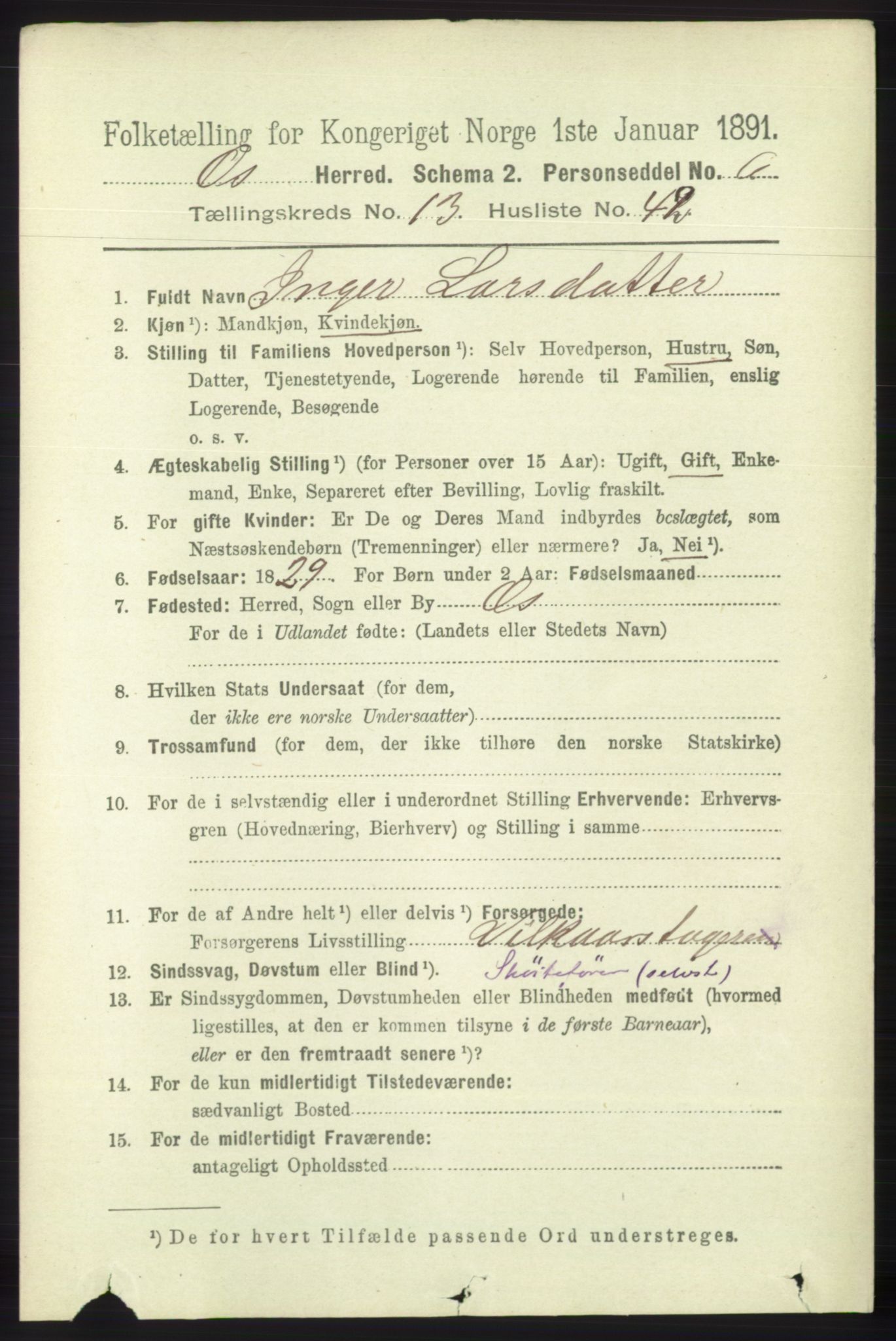 RA, 1891 census for 1243 Os, 1891, p. 3055