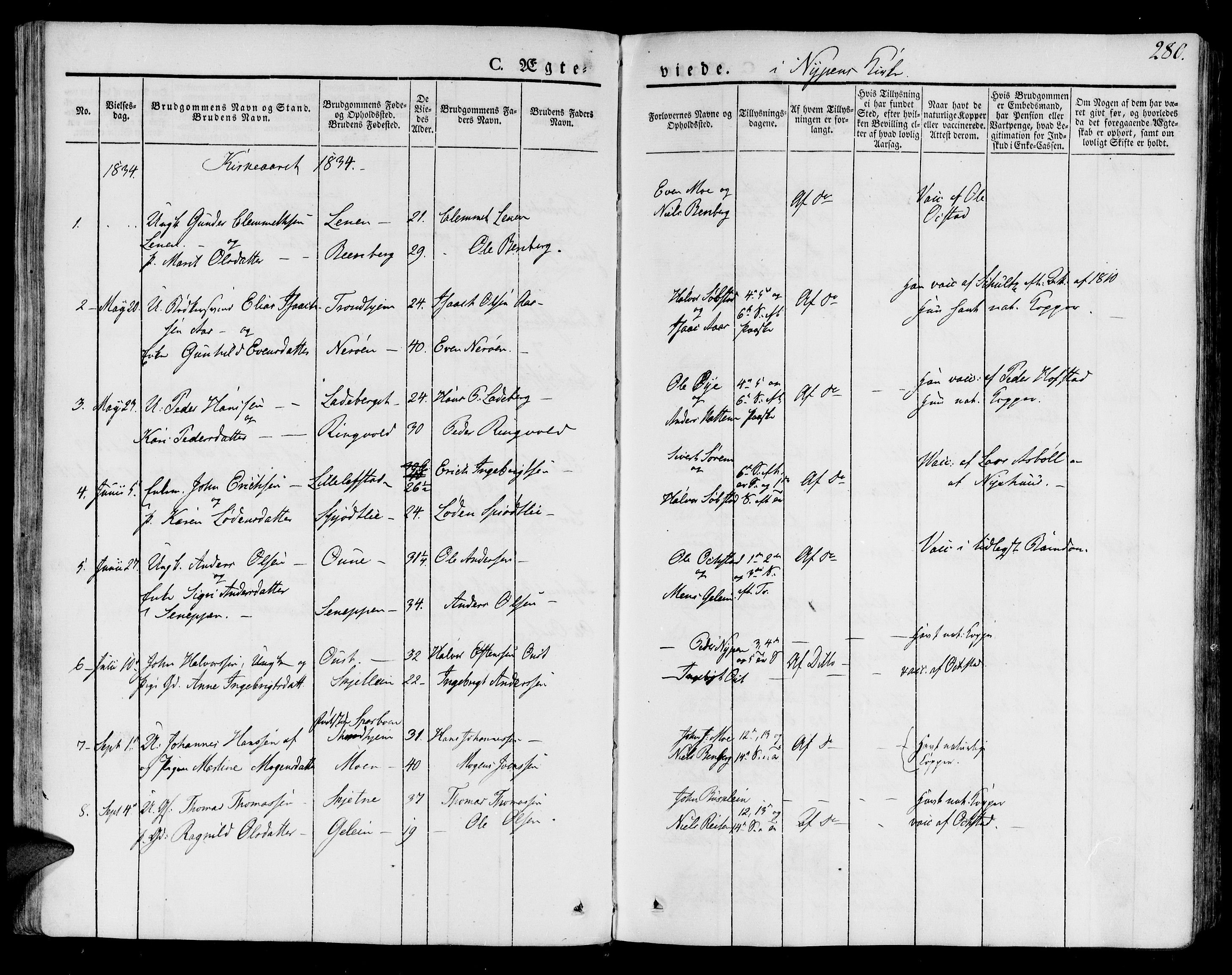 Ministerialprotokoller, klokkerbøker og fødselsregistre - Sør-Trøndelag, SAT/A-1456/691/L1071: Parish register (official) no. 691A05 /2, 1826-1841, p. 280
