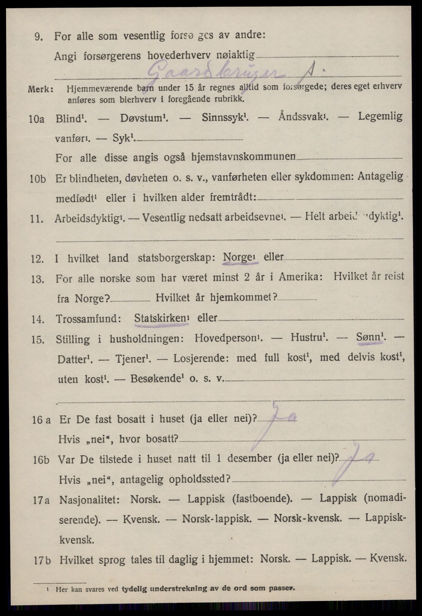 SAT, 1920 census for Agdenes, 1920, p. 2902