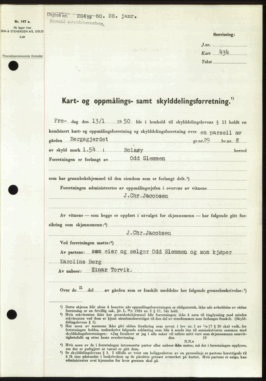 Romsdal sorenskriveri, AV/SAT-A-4149/1/2/2C: Mortgage book no. A32, 1950-1950, Diary no: : 284/1950