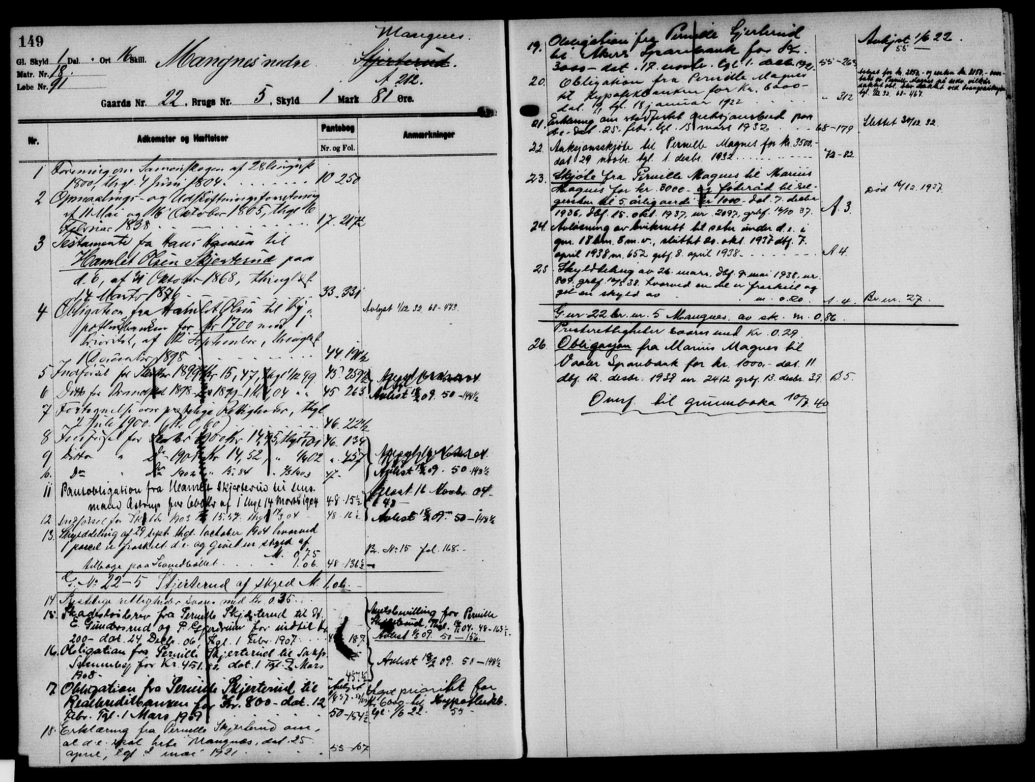 Solør tingrett, AV/SAH-TING-008/H/Ha/Hak/L0002: Mortgage register no. II, 1900-1935, p. 149