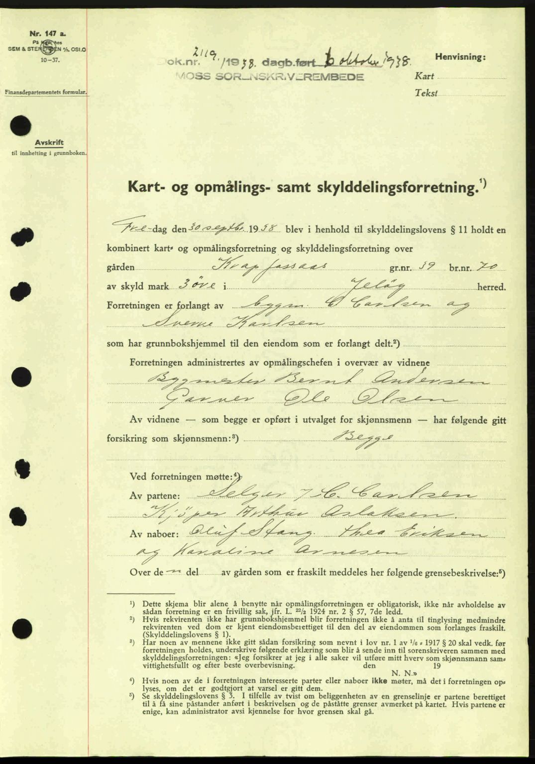 Moss sorenskriveri, SAO/A-10168: Mortgage book no. A5, 1938-1939, Diary no: : 2119/1938