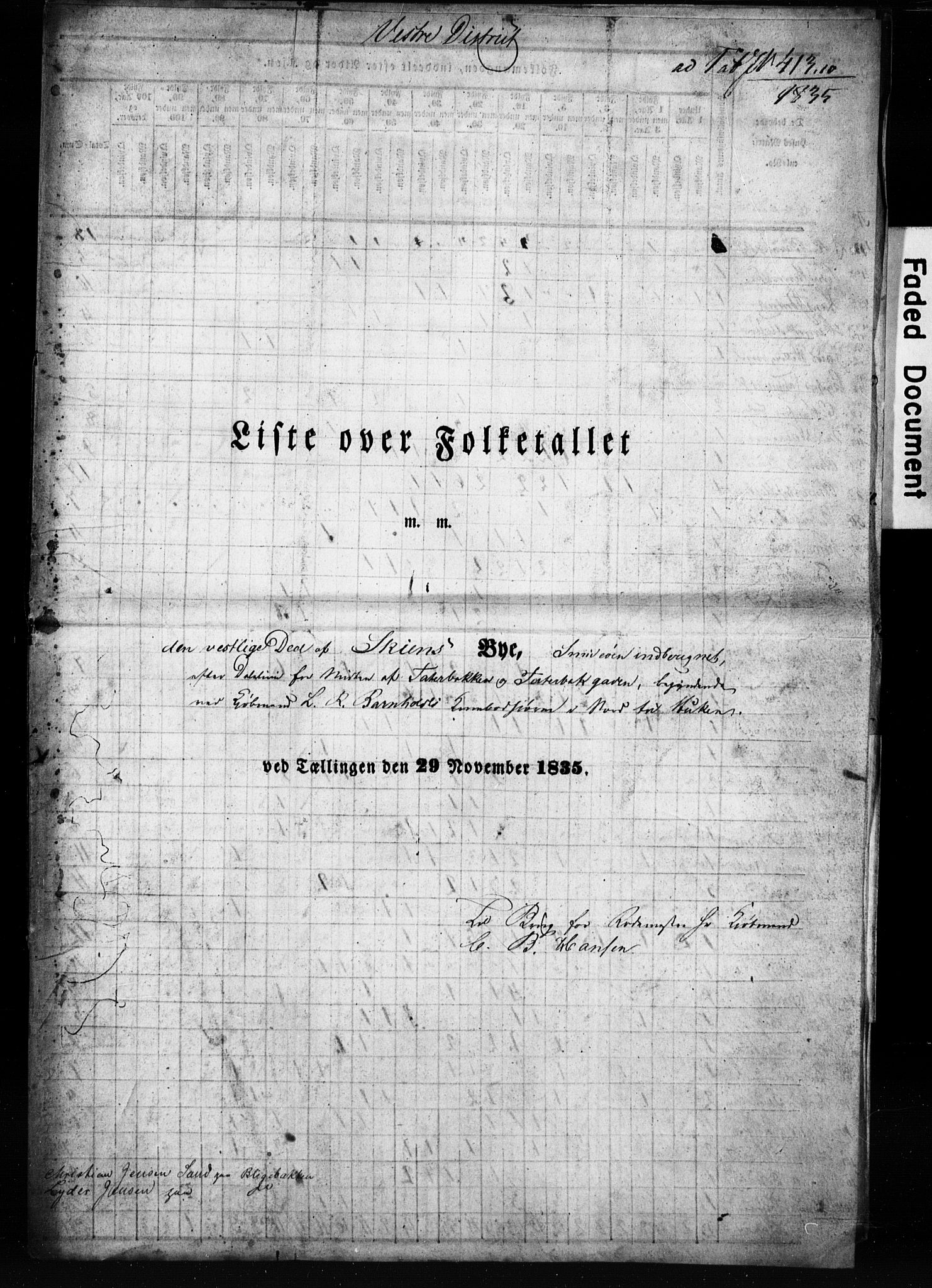 , Census 1835 for Skien, 1835, p. 1