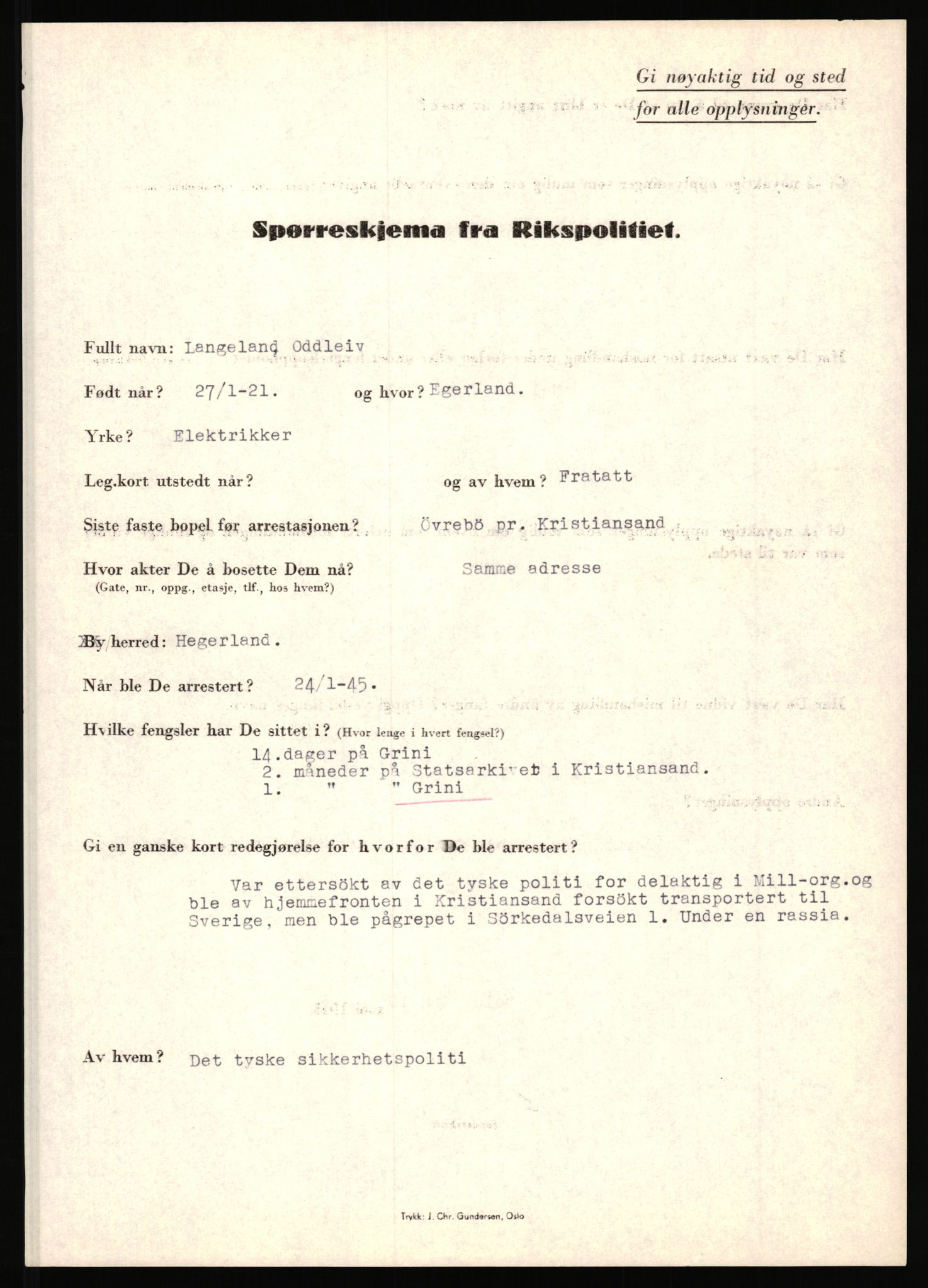 Rikspolitisjefen, AV/RA-S-1560/L/L0010: Kristianslund, Charles Ragnvald - Losvik, Einar, 1940-1945, p. 350