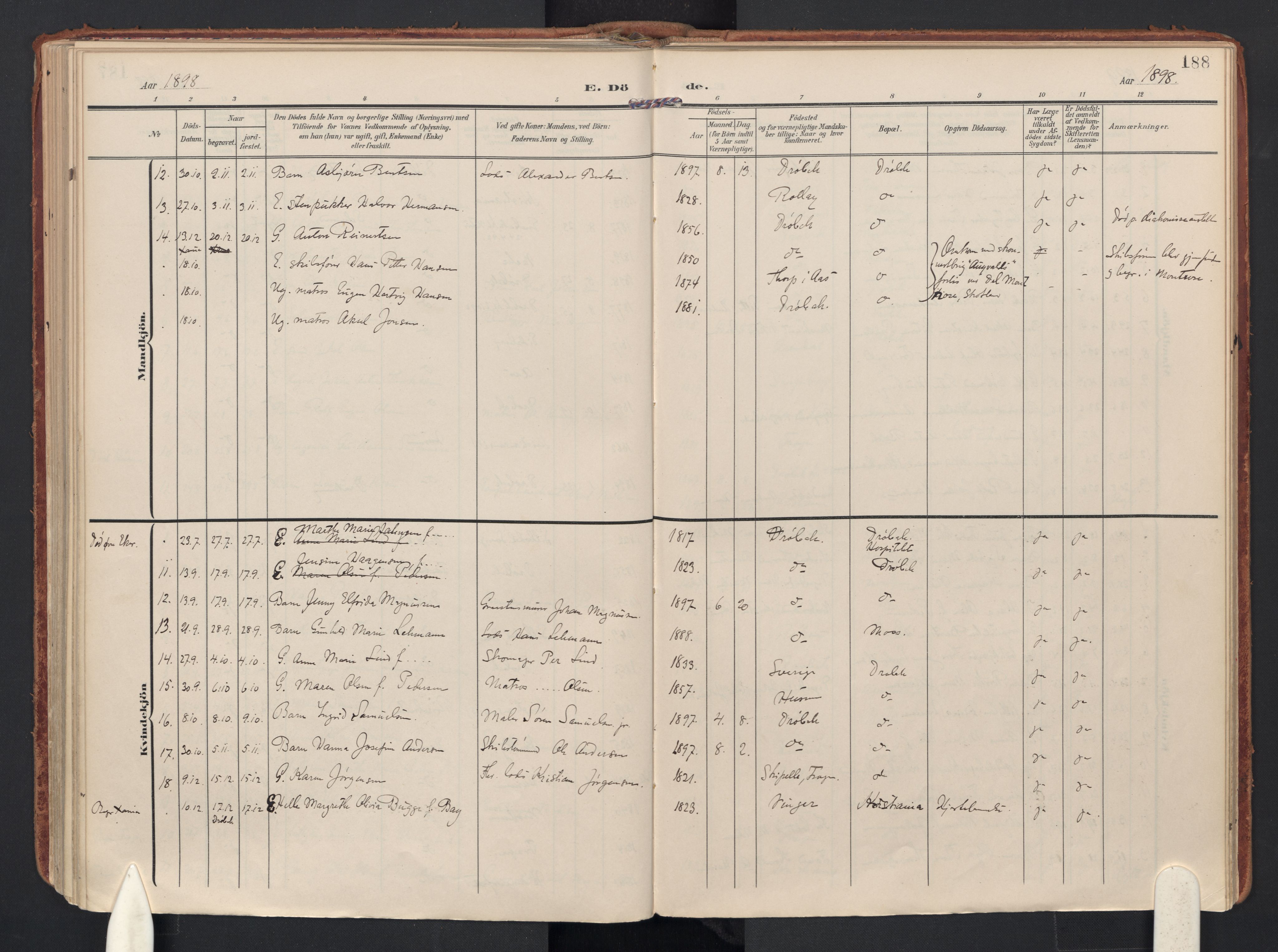 Drøbak prestekontor Kirkebøker, AV/SAO-A-10142a/F/Fb/L0003: Parish register (official) no. II 3, 1897-1918, p. 188