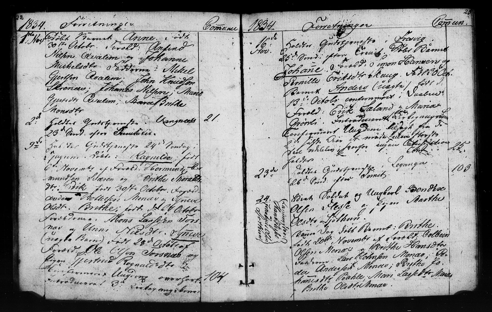 Leikanger sokneprestembete, AV/SAB-A-81001: Curate's parish register no. A 1A, 1833-1838, p. 22-23