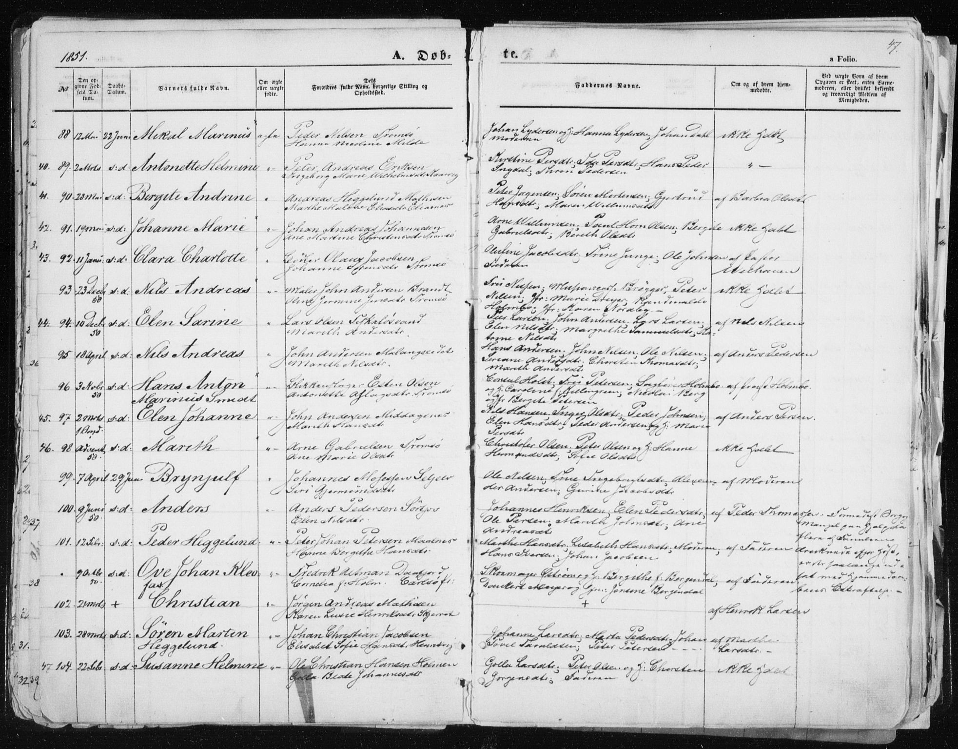 Tromsø sokneprestkontor/stiftsprosti/domprosti, SATØ/S-1343/G/Ga/L0010kirke: Parish register (official) no. 10, 1848-1855, p. 47