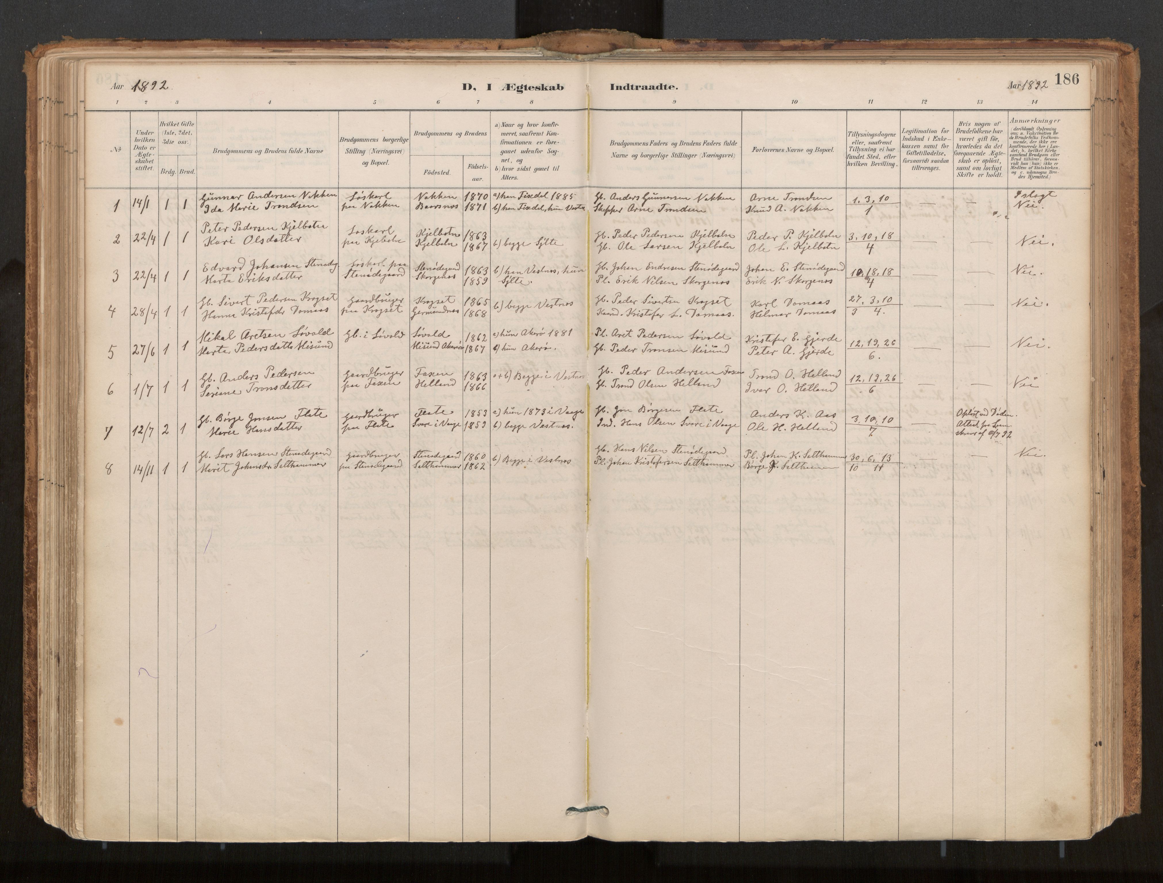 Ministerialprotokoller, klokkerbøker og fødselsregistre - Møre og Romsdal, AV/SAT-A-1454/539/L0531: Parish register (official) no. 539A04, 1887-1913, p. 186