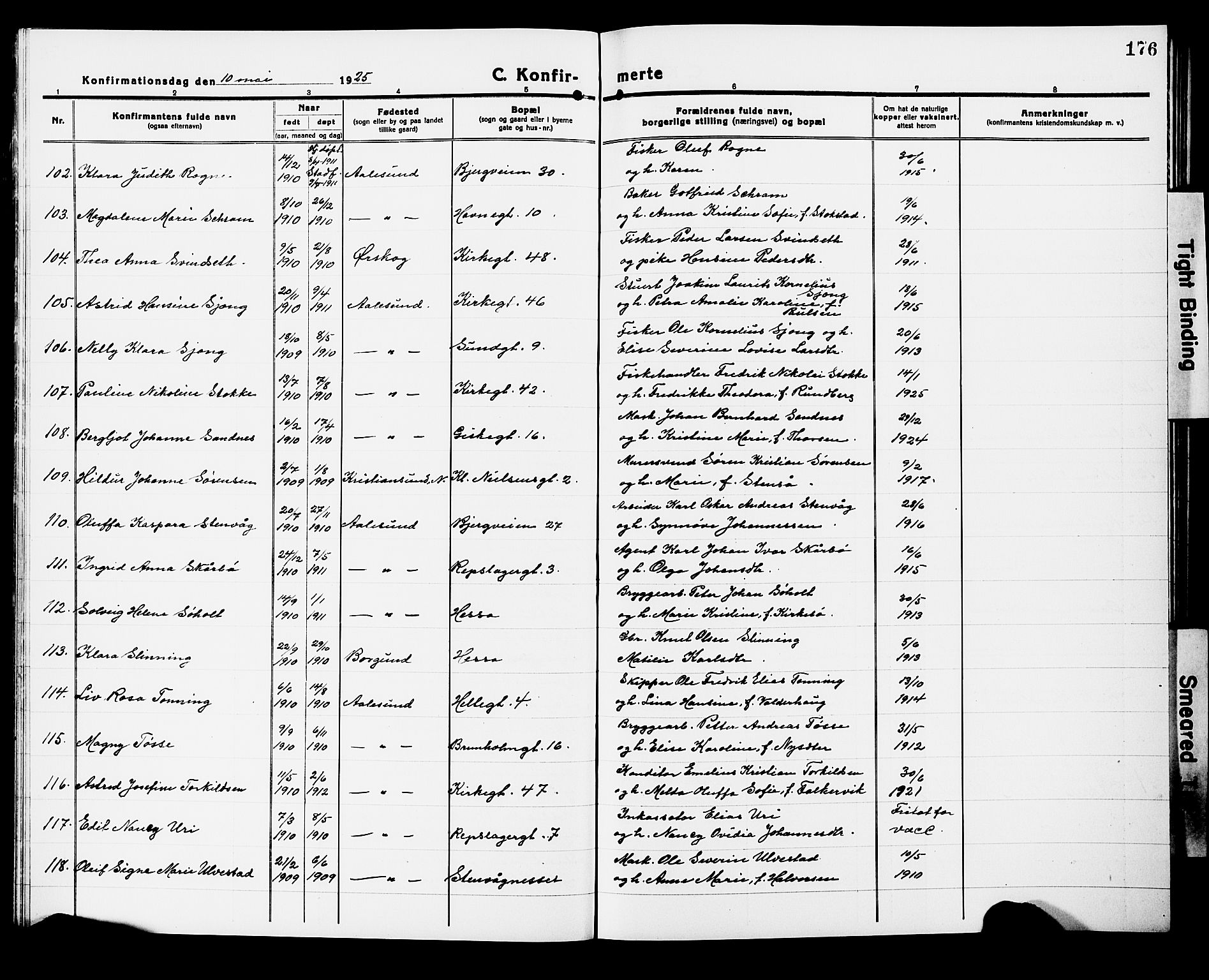 Ministerialprotokoller, klokkerbøker og fødselsregistre - Møre og Romsdal, AV/SAT-A-1454/529/L0472: Parish register (copy) no. 529C09, 1917-1929, p. 176