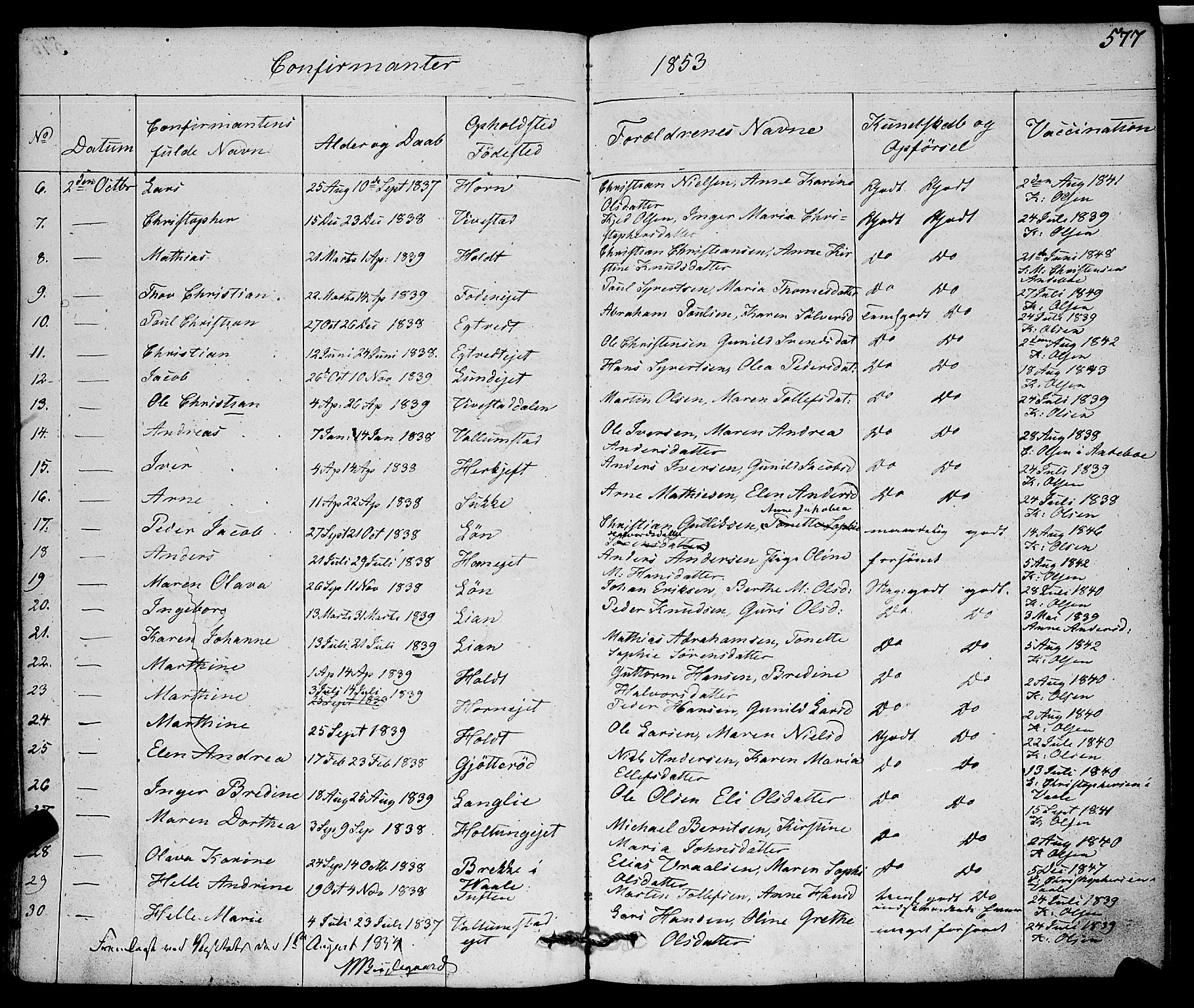 Ramnes kirkebøker, AV/SAKO-A-314/F/Fa/L0005: Parish register (official) no. I 5, 1841-1861, p. 576-577