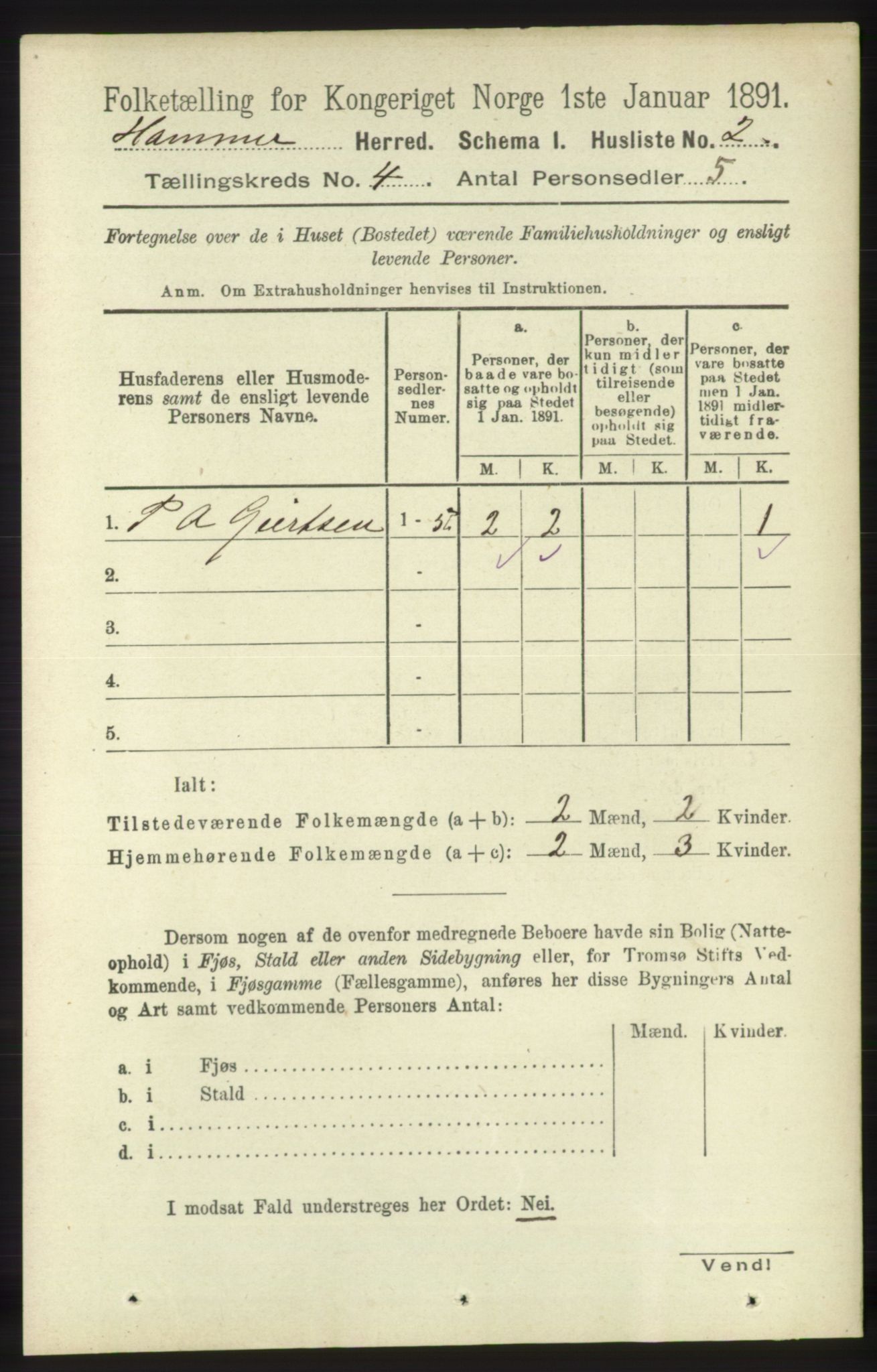 RA, 1891 census for 1254 Hamre, 1891, p. 893