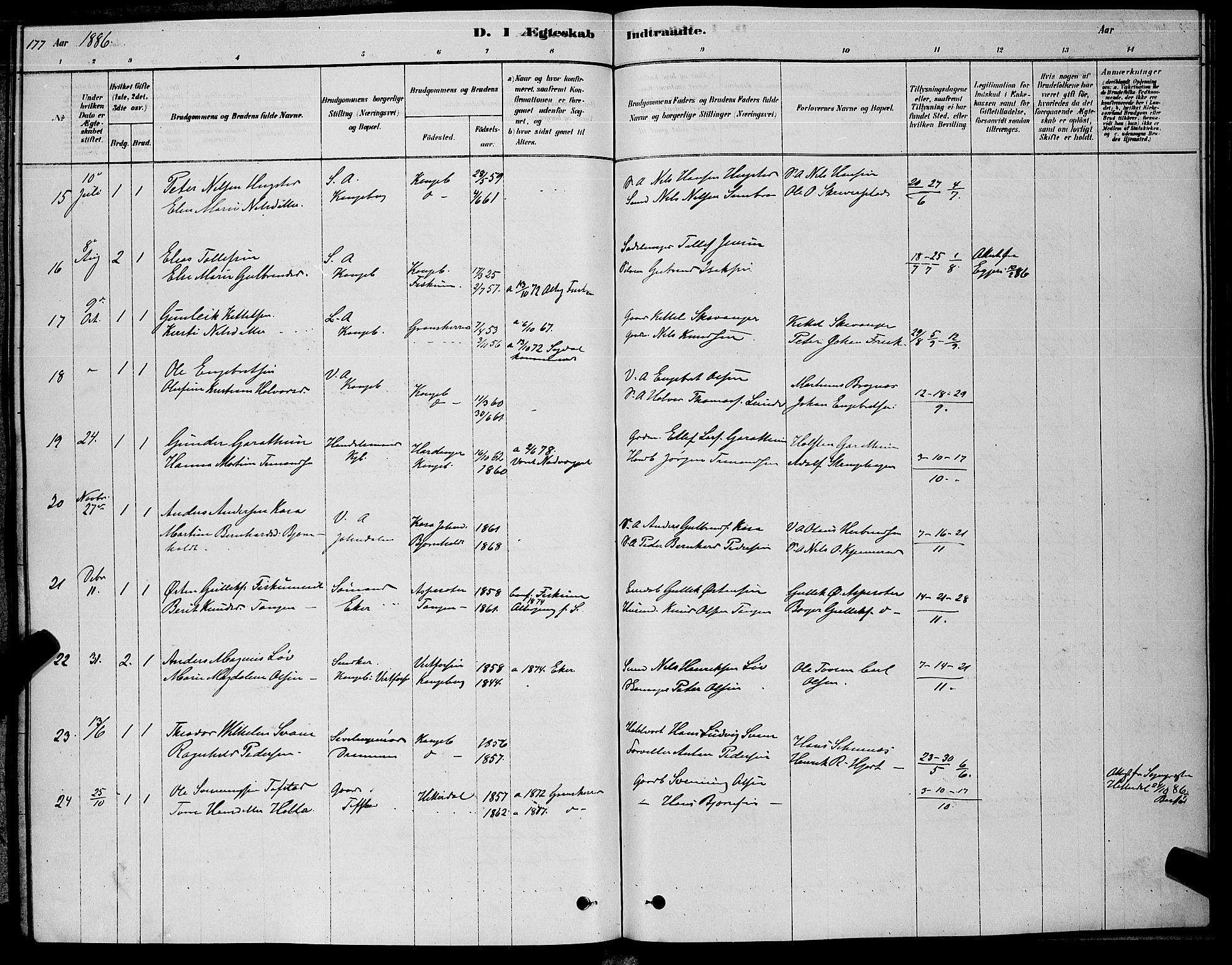 Kongsberg kirkebøker, AV/SAKO-A-22/G/Ga/L0005: Parish register (copy) no. 5, 1878-1889, p. 177