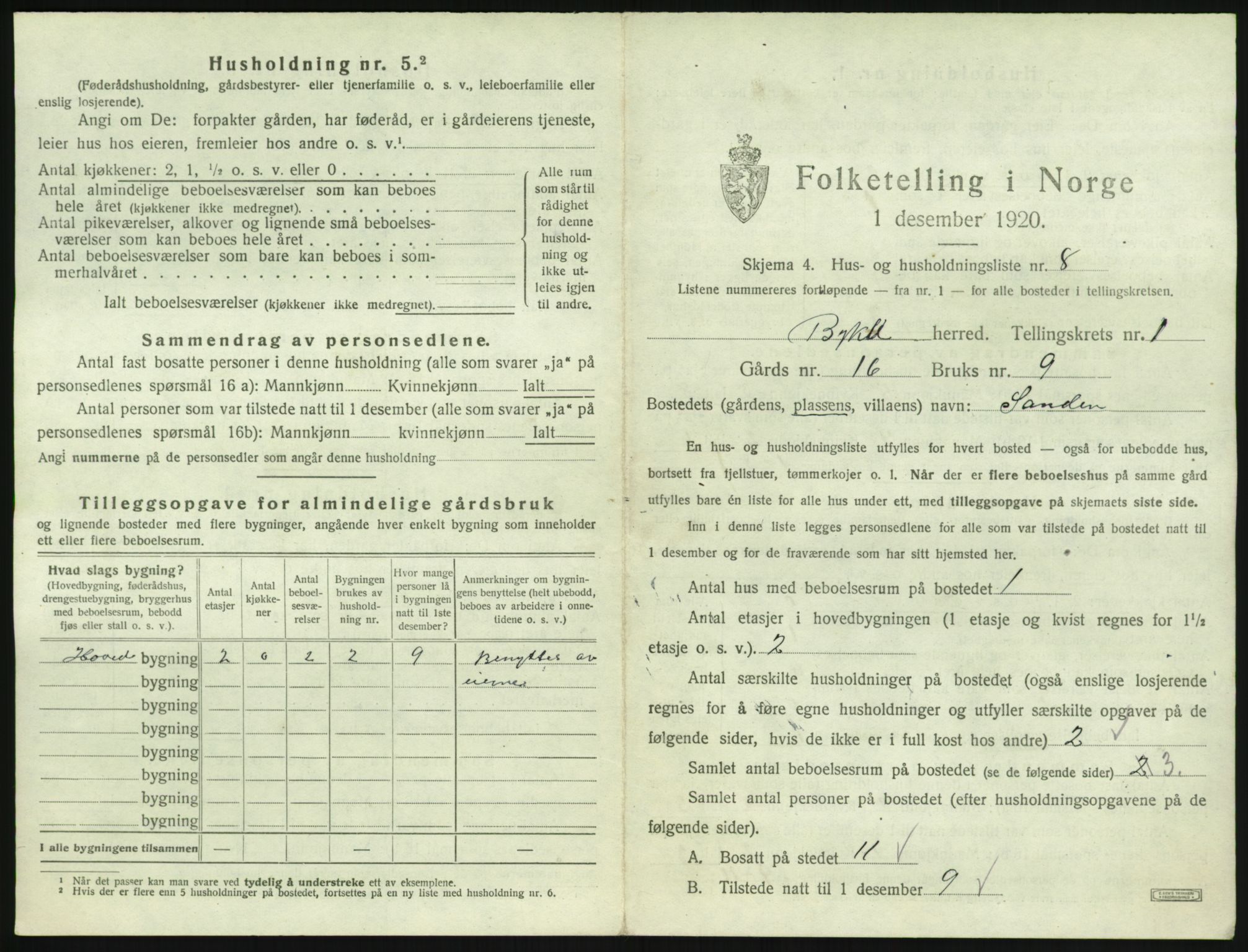SAK, 1920 census for Bykle, 1920, p. 35