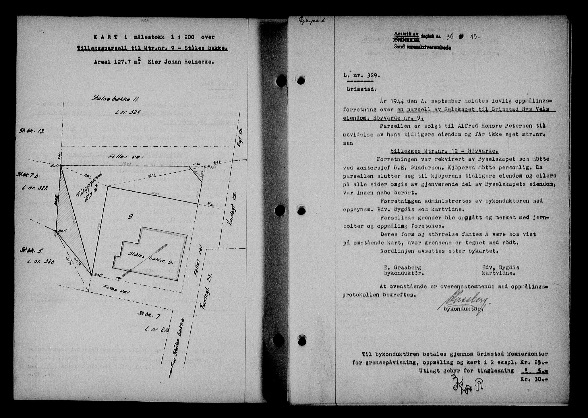 Vestre Nedenes/Sand sorenskriveri, SAK/1221-0010/G/Gb/Gba/L0053: Mortgage book no. A 6, 1944-1945, Diary no: : 36/1945