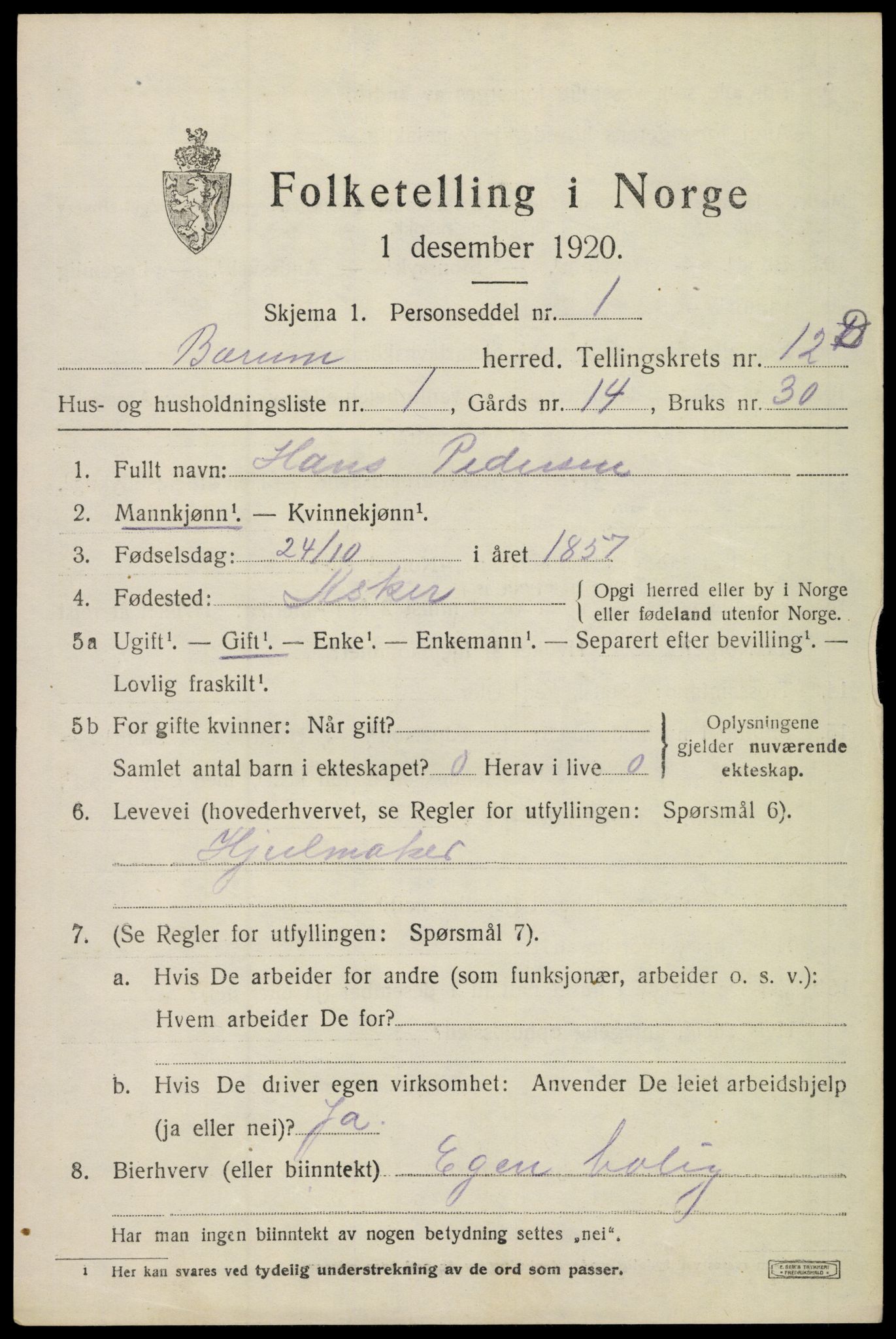 SAO, 1920 census for Bærum, 1920, p. 30382