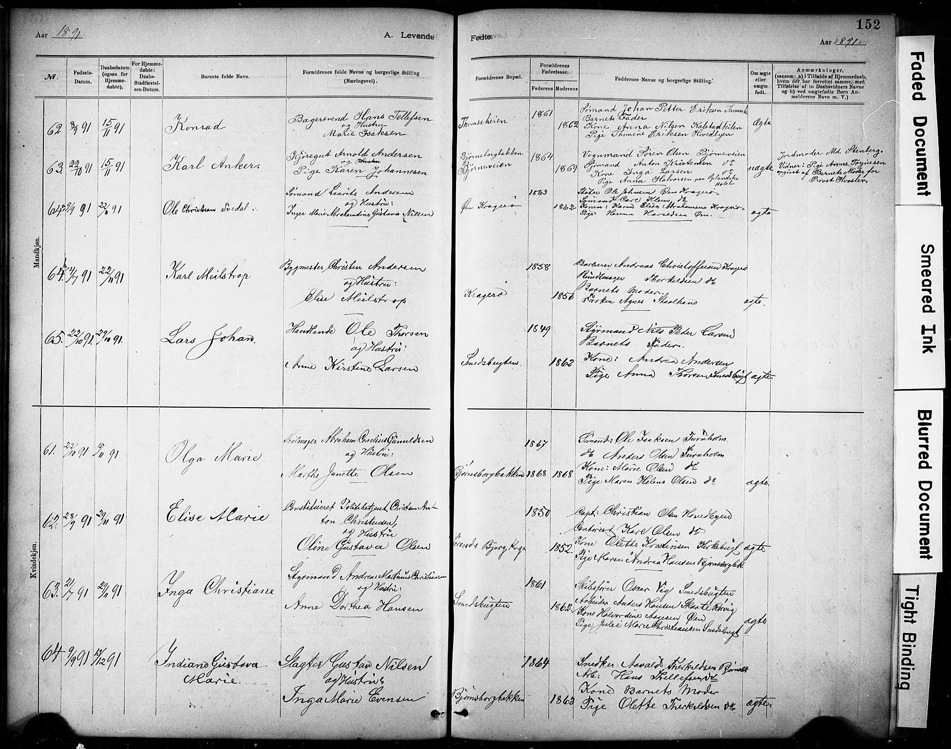 Kragerø kirkebøker, SAKO/A-278/G/Ga/L0007: Parish register (copy) no. 7, 1881-1927, p. 152