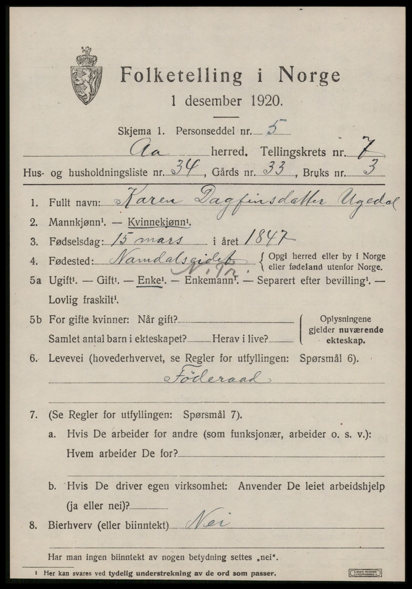 SAT, 1920 census for Å, 1920, p. 3346