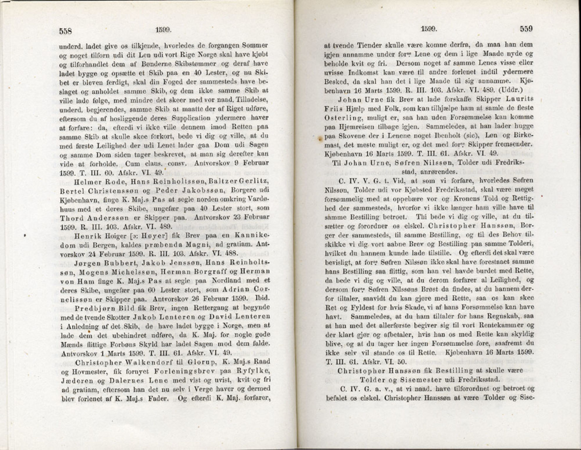 Publikasjoner utgitt av Det Norske Historiske Kildeskriftfond, PUBL/-/-/-: Norske Rigs-Registranter, bind 3, 1588-1602, p. 558-559