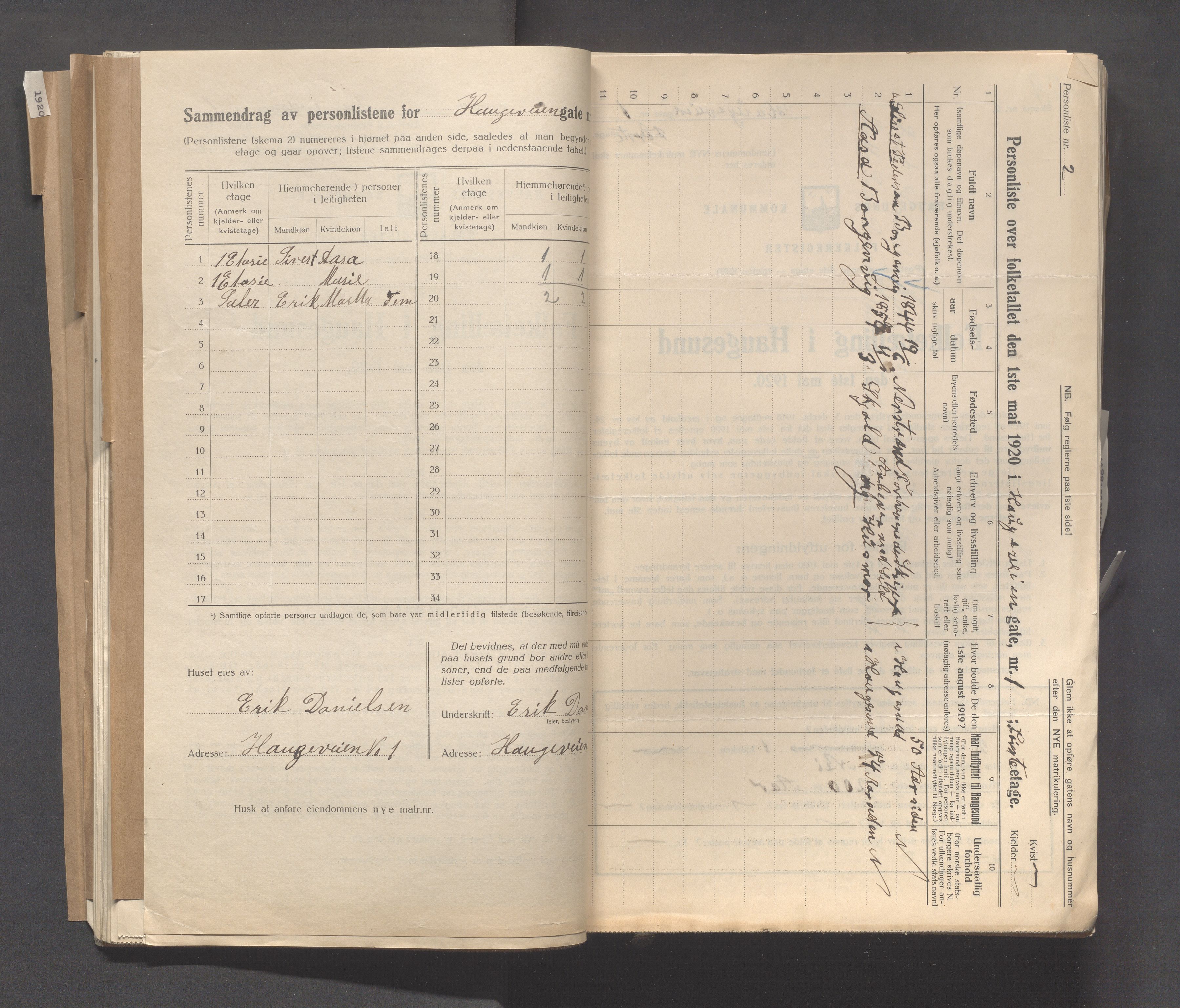 IKAR, Local census 1.5.1920 for Haugesund, 1920, p. 1162