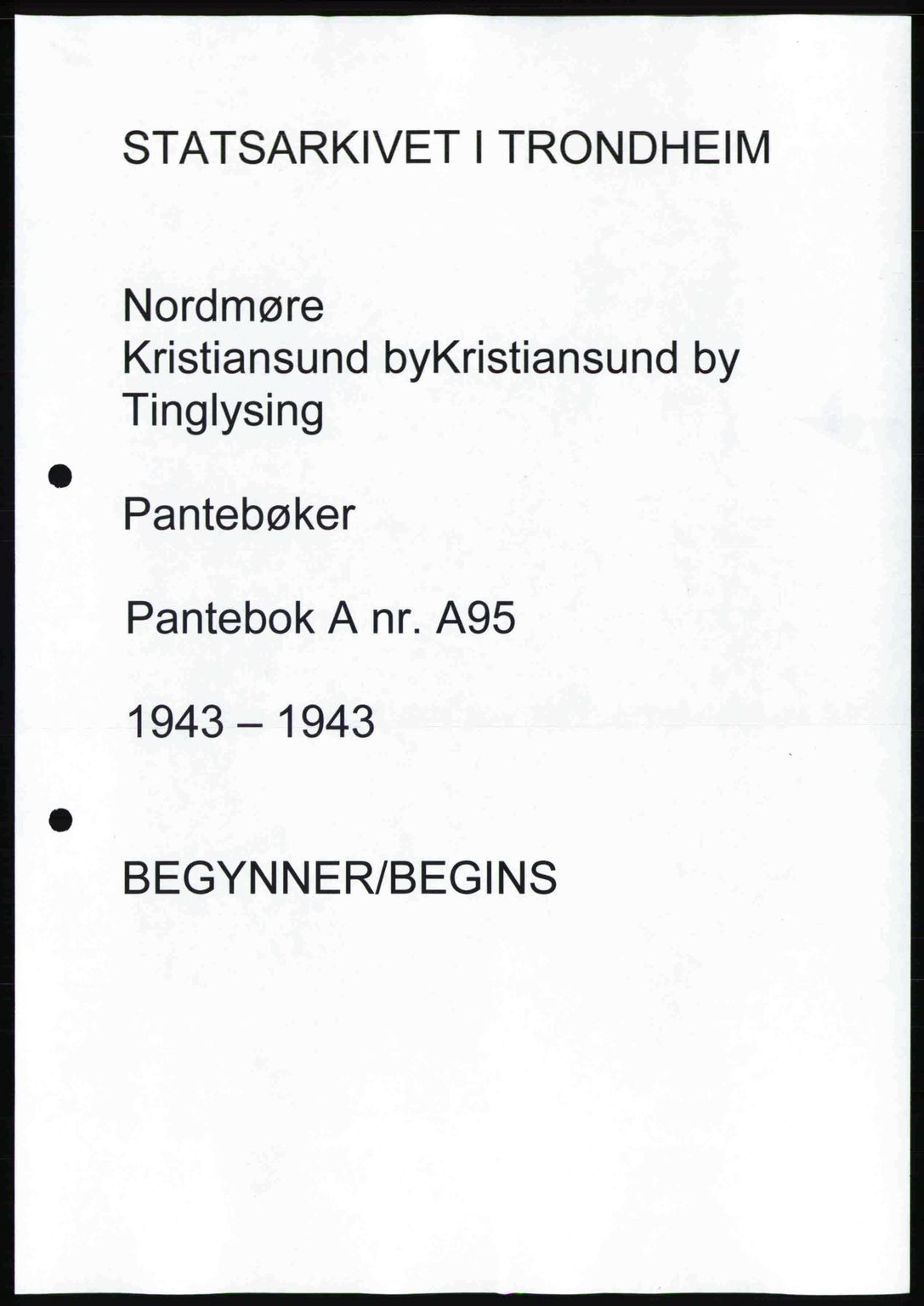 Nordmøre sorenskriveri, AV/SAT-A-4132/1/2/2Ca: Mortgage book no. A95, 1943-1943