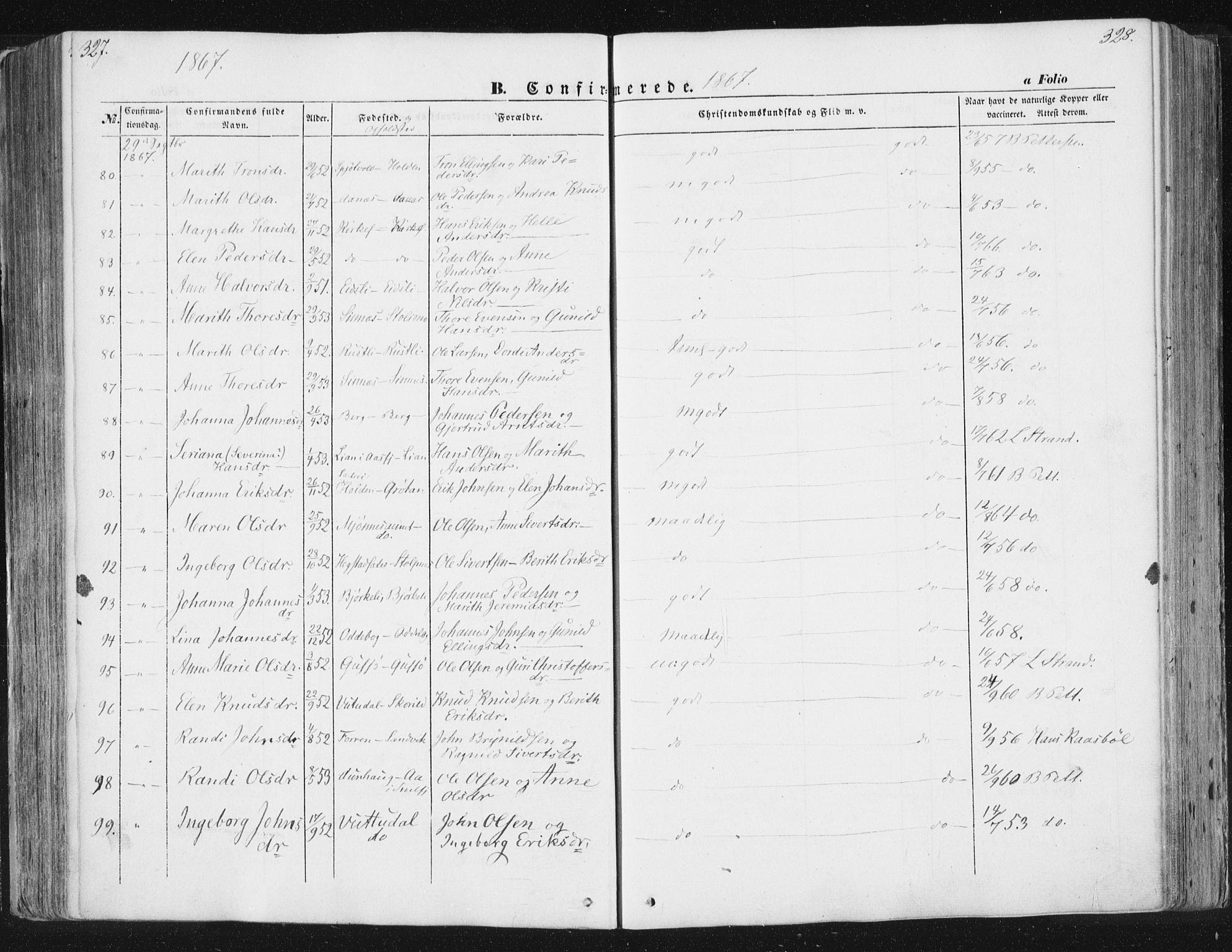 Ministerialprotokoller, klokkerbøker og fødselsregistre - Sør-Trøndelag, AV/SAT-A-1456/630/L0494: Parish register (official) no. 630A07, 1852-1868, p. 327-328