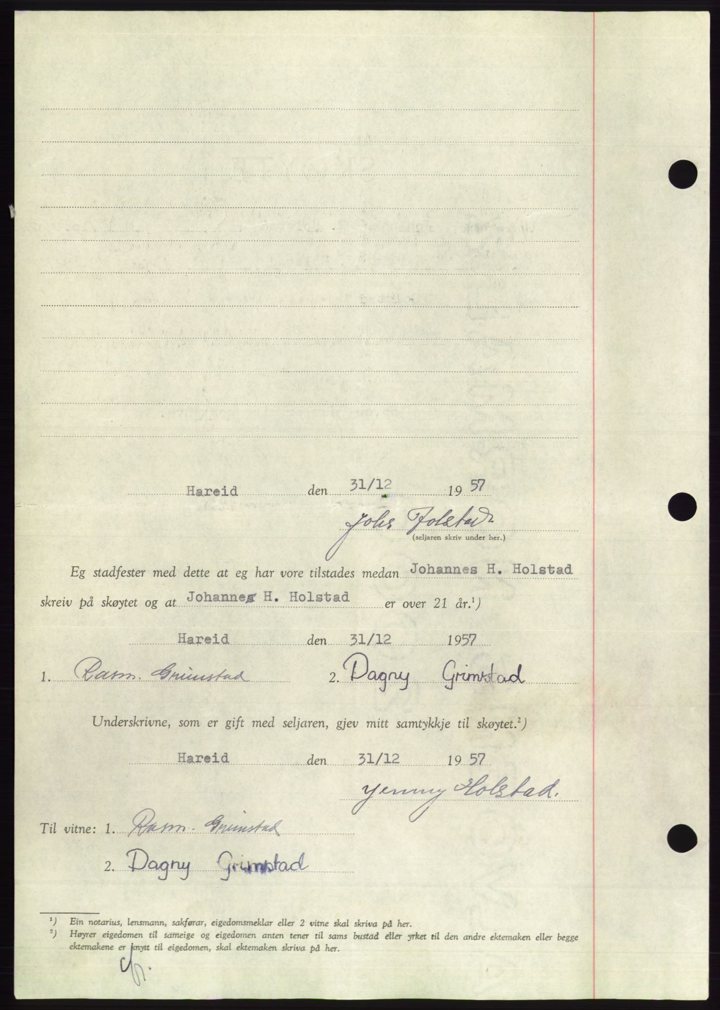 Søre Sunnmøre sorenskriveri, AV/SAT-A-4122/1/2/2C/L0108: Mortgage book no. 34A, 1957-1958, Diary no: : 100/1958