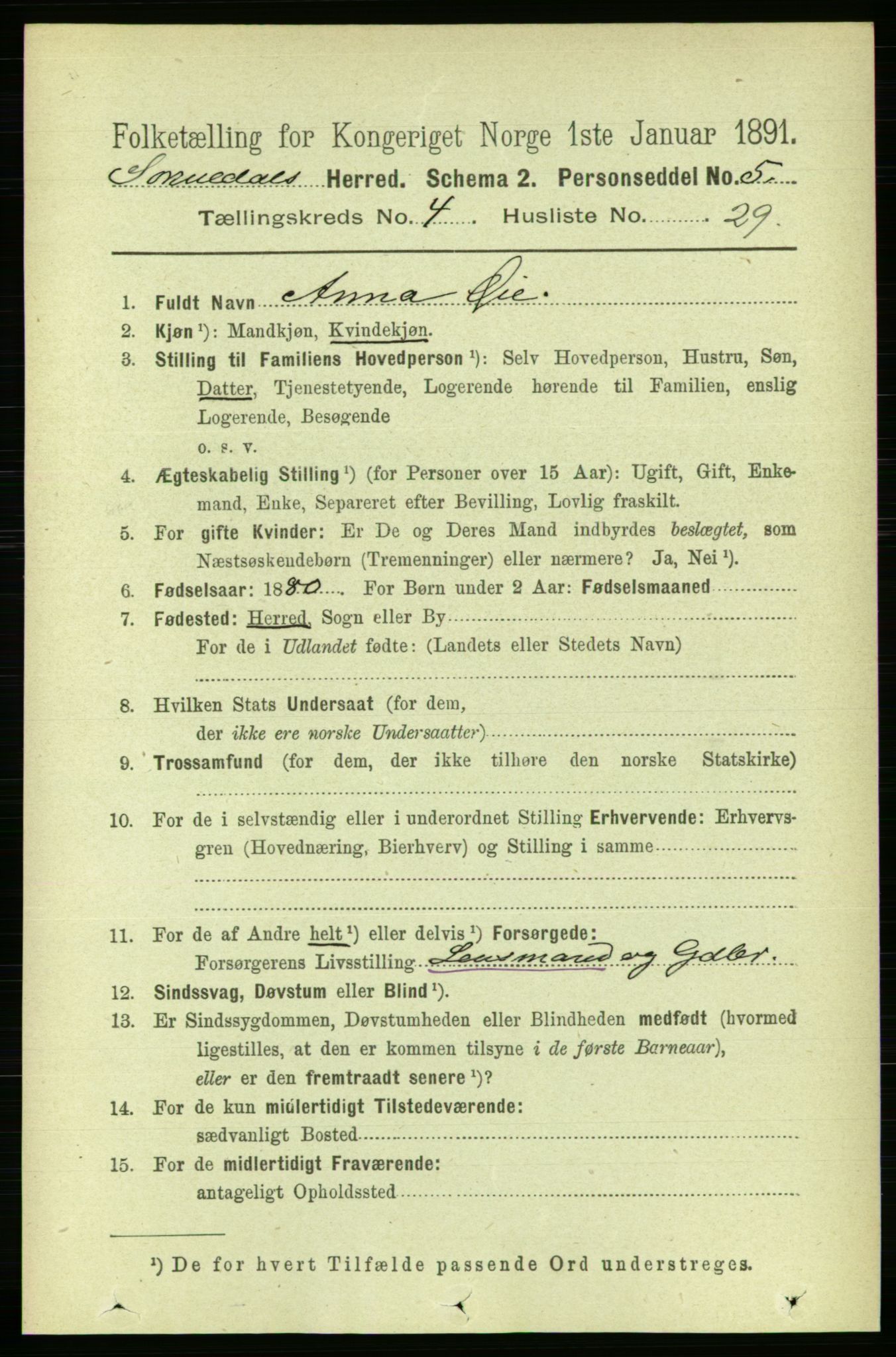 RA, 1891 census for 1649 Soknedal, 1891, p. 1781