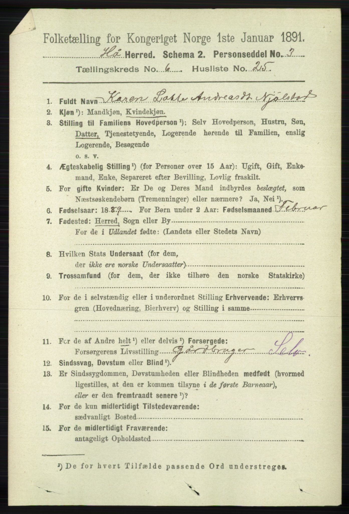 RA, 1891 census for 1119 Hå, 1891, p. 1886