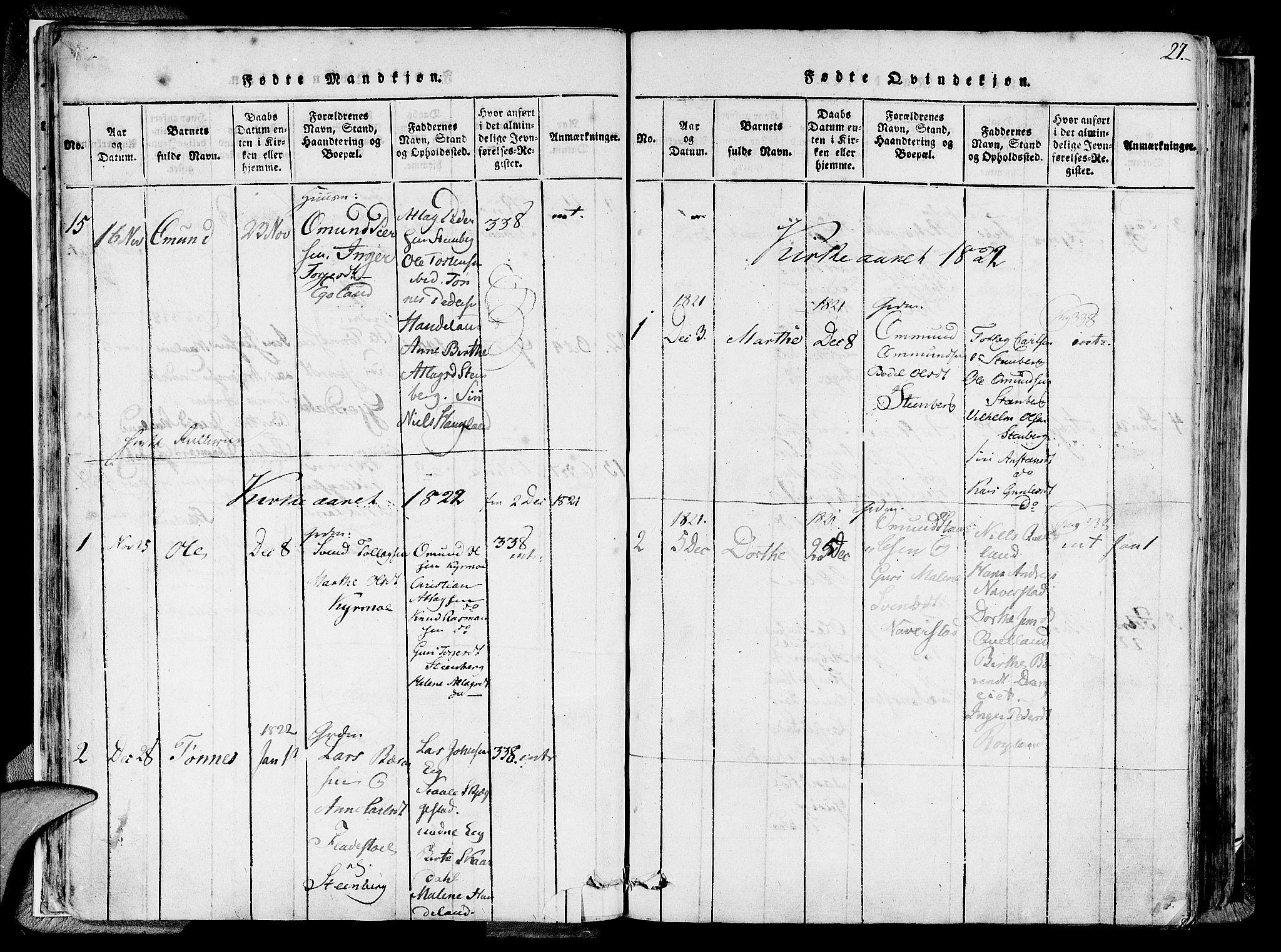 Lund sokneprestkontor, AV/SAST-A-101809/S06/L0005: Parish register (official) no. A 5, 1815-1833, p. 27