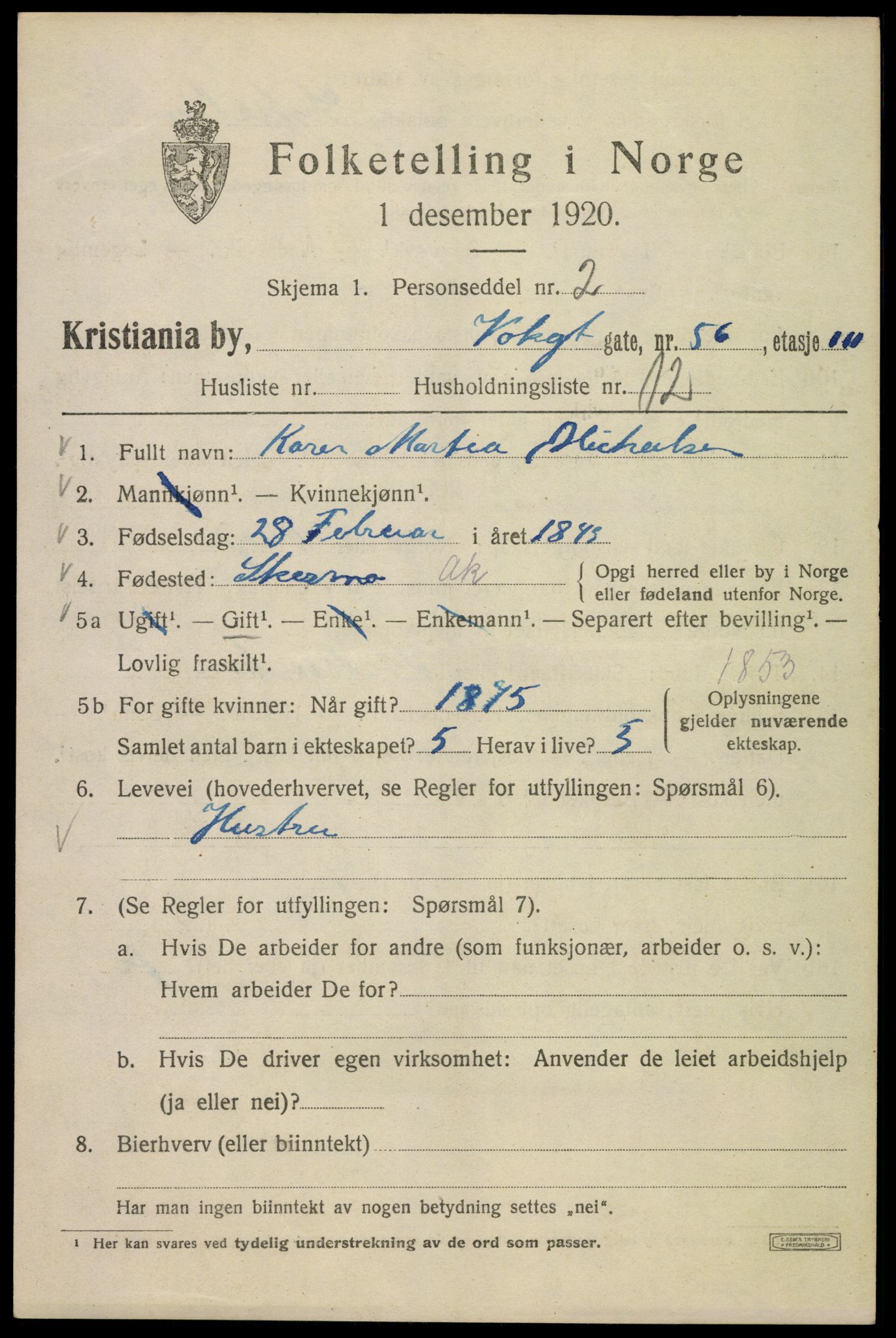 SAO, 1920 census for Kristiania, 1920, p. 642993