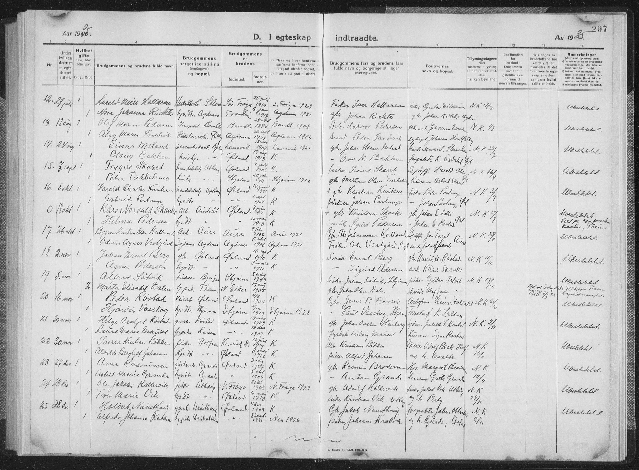 Ministerialprotokoller, klokkerbøker og fødselsregistre - Sør-Trøndelag, SAT/A-1456/659/L0747: Parish register (copy) no. 659C04, 1913-1938, p. 297