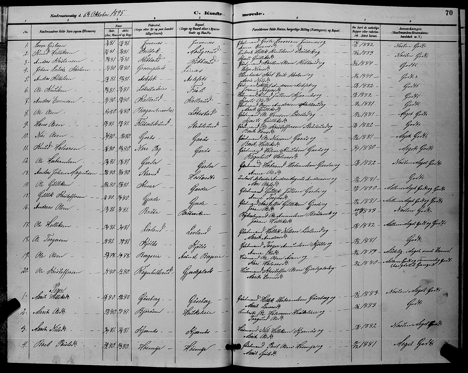 Flesberg kirkebøker, SAKO/A-18/G/Ga/L0004: Parish register (copy) no. I 4 /1, 1890-1898, p. 70