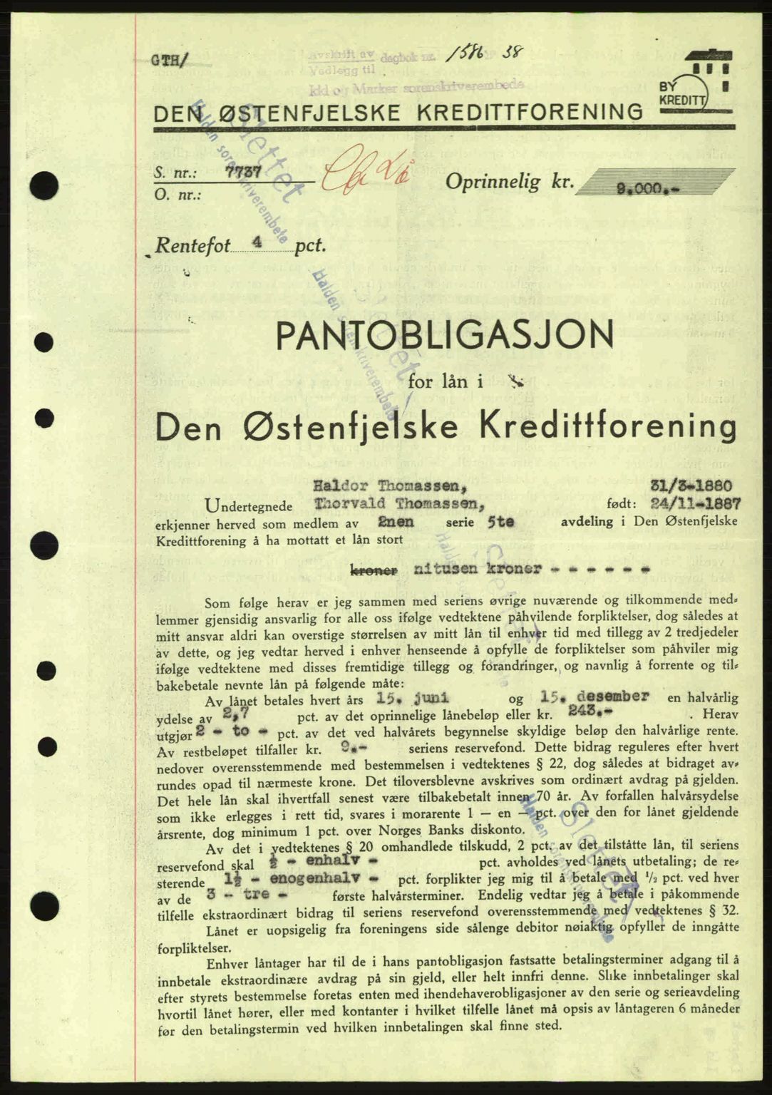 Idd og Marker sorenskriveri, AV/SAO-A-10283/G/Gb/Gbc/L0001: Mortgage book no. B1-3, 1936-1939, Diary no: : 1586/1938